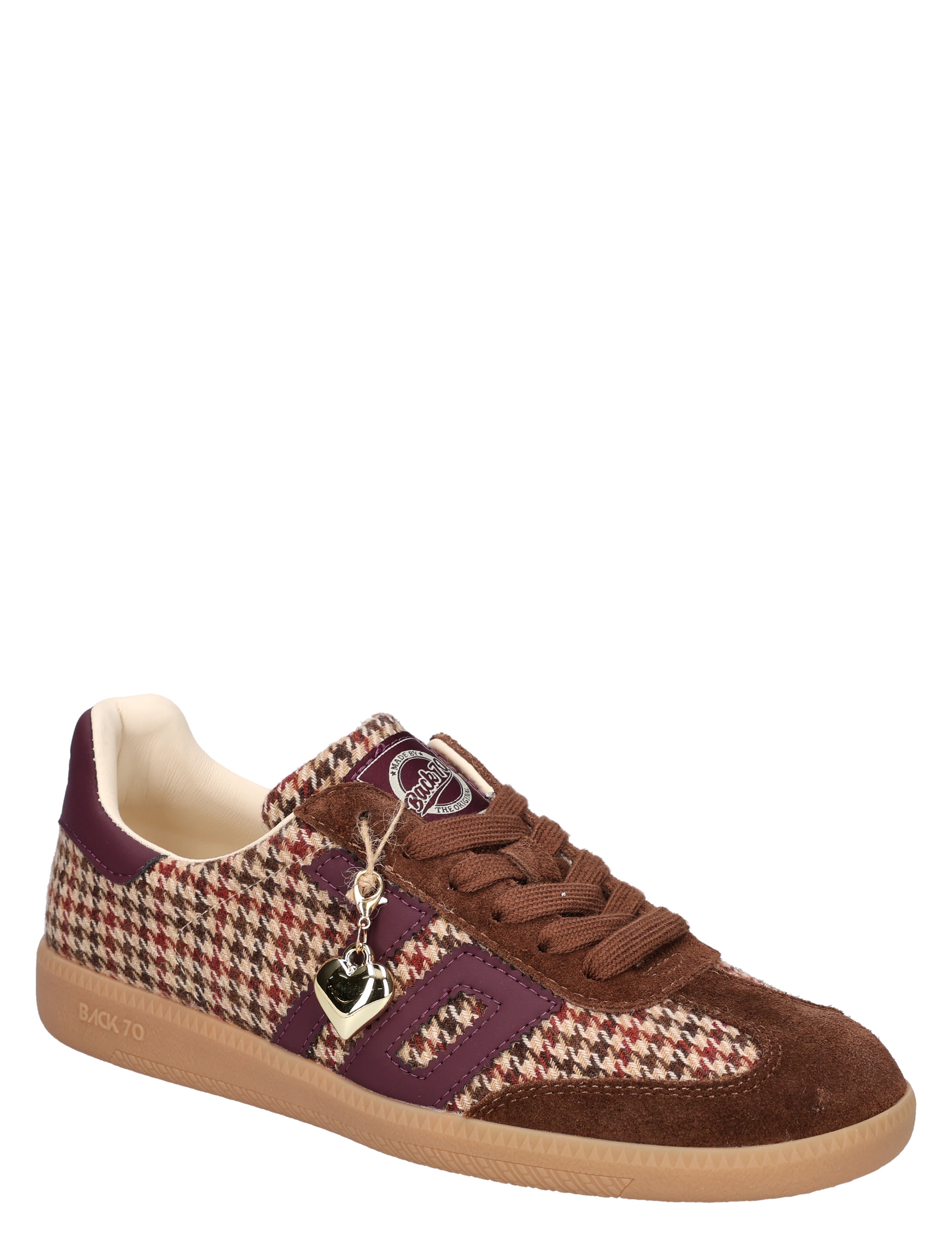 houndstooth, casual sneaker, brown, suede, heart charm