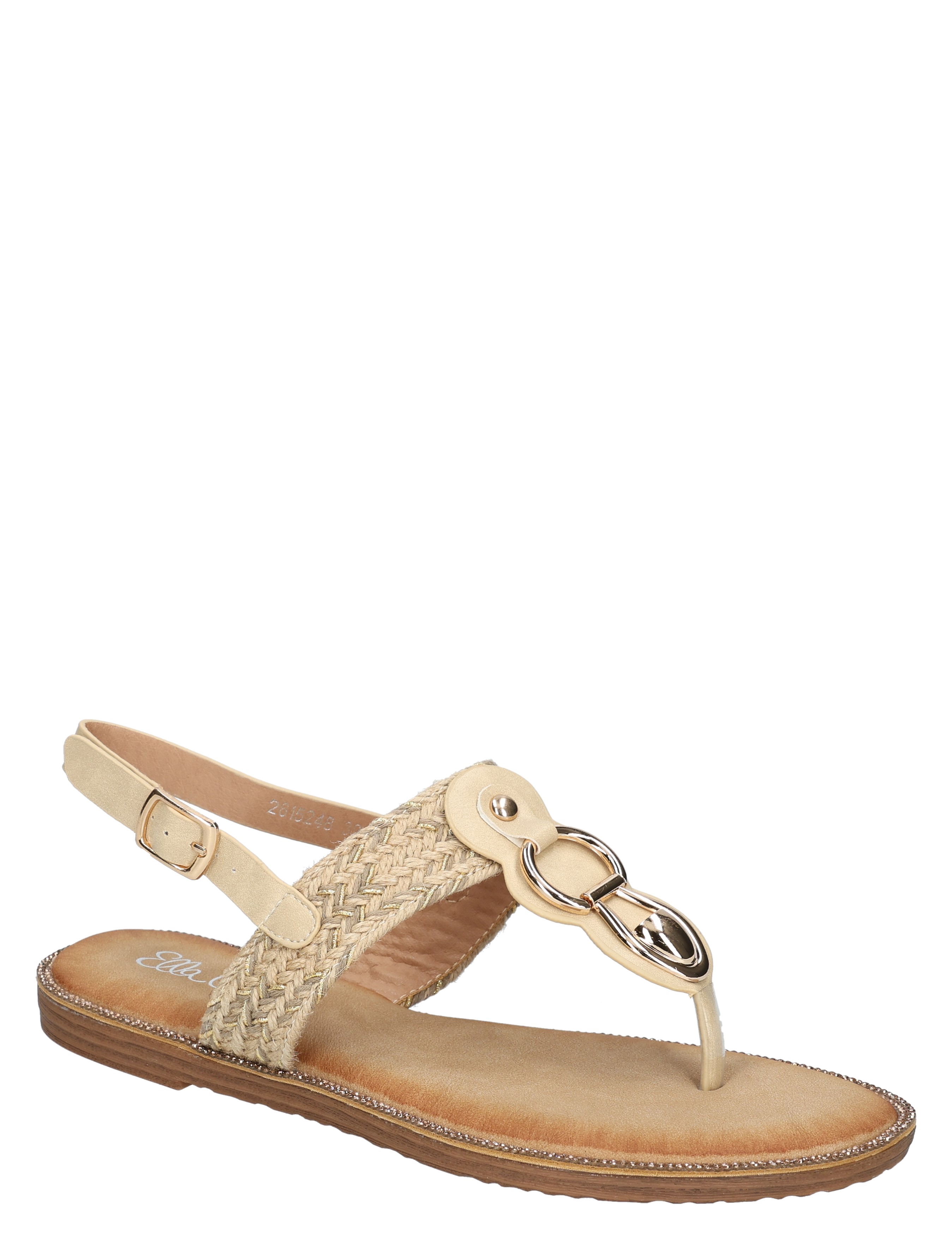 sandaal, plat, riemband, touwdetail, goudkleurig