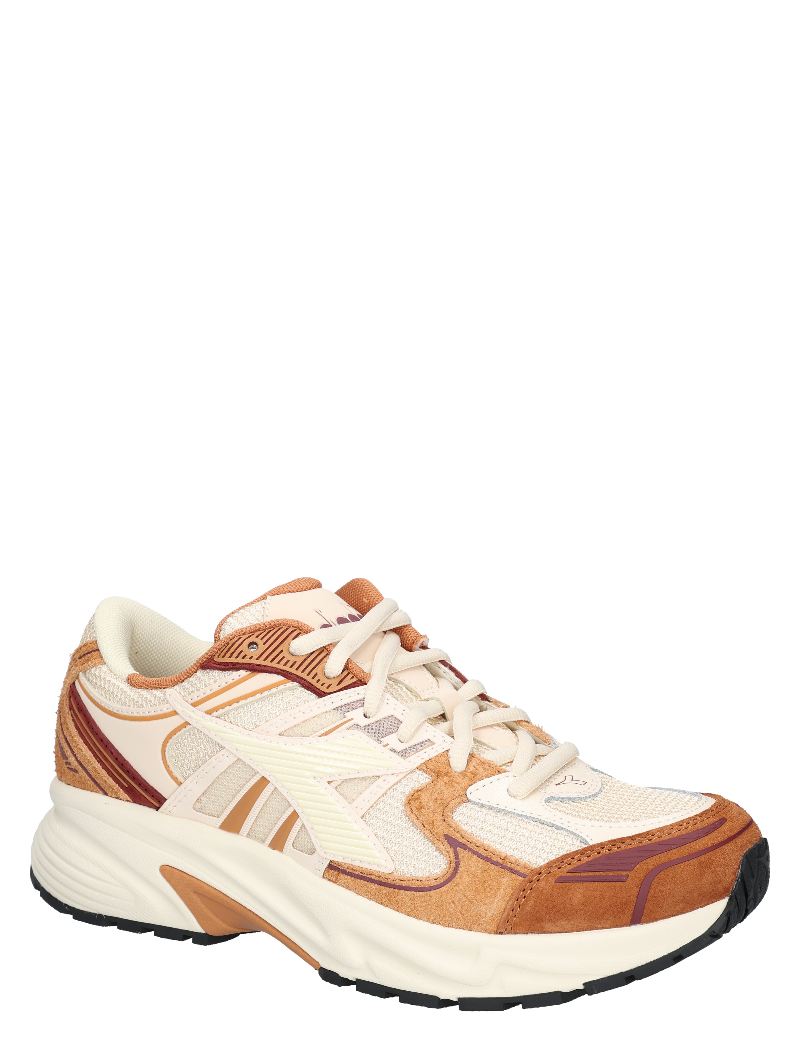 sneaker, witte schoen, roest/bruin accenten, mesh stof, luxe sportieve sneaker