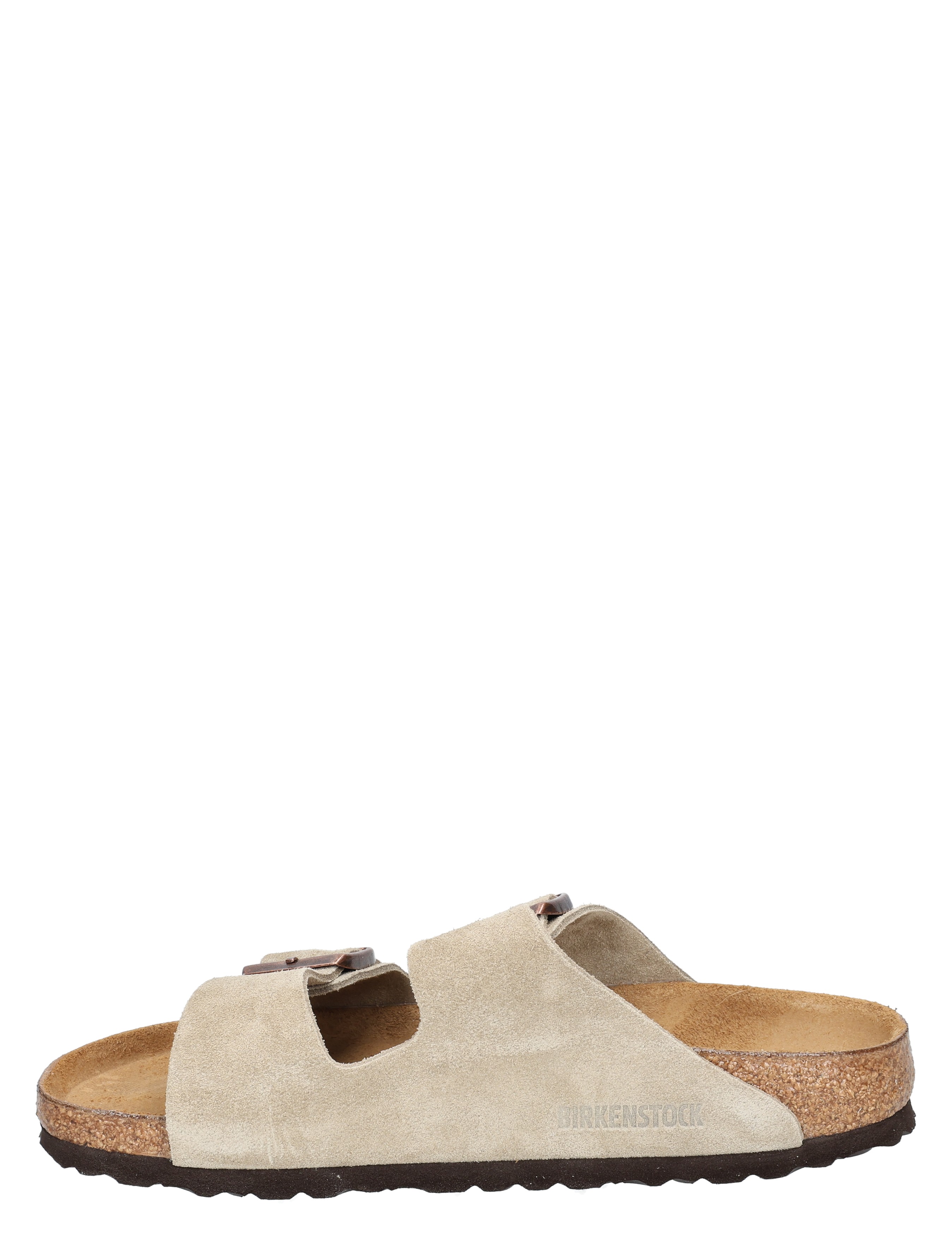 slippers, open-toe, suede, beige, cork sole