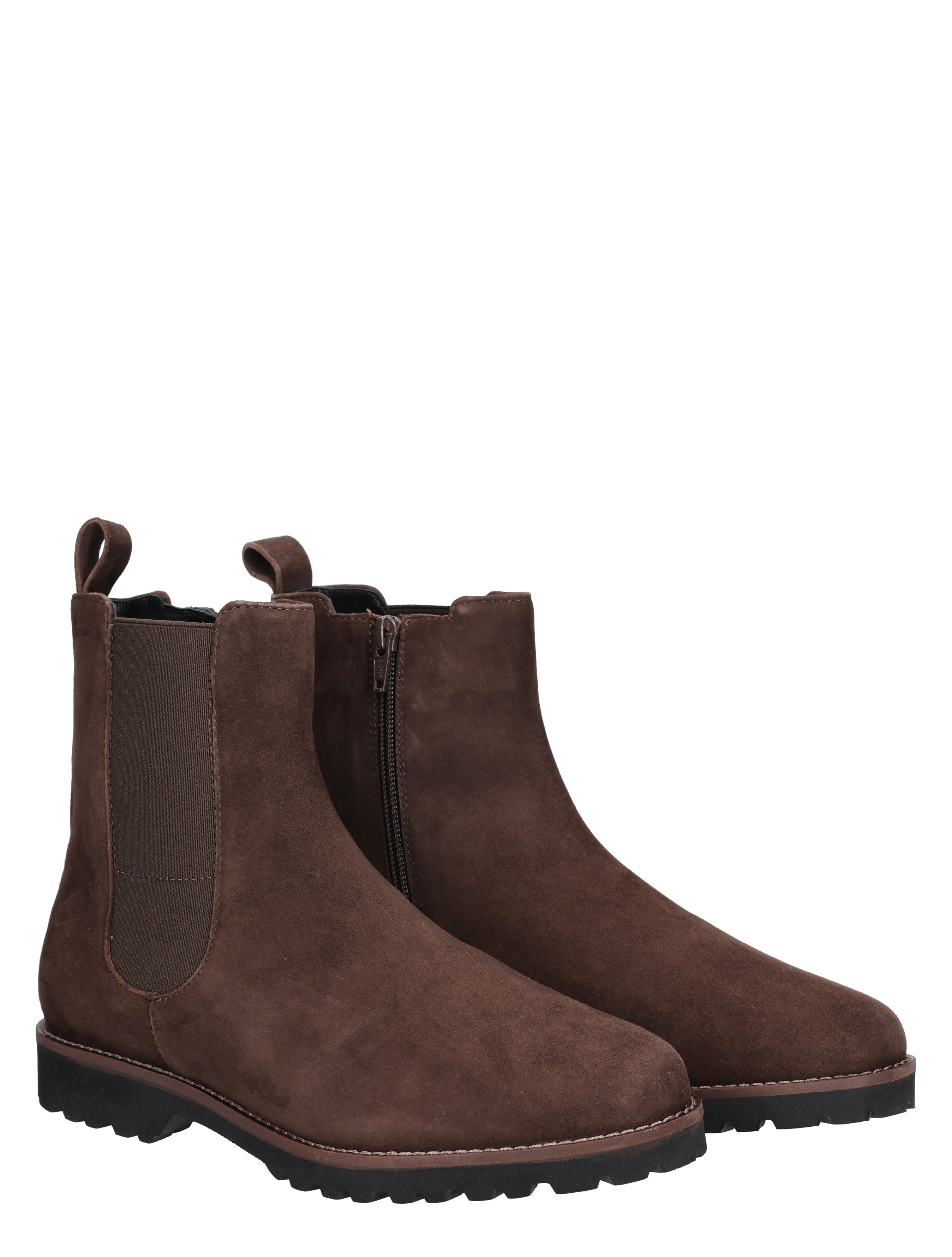 Chelsea-boots, bruine suède, zoolrug, elastische zijstretch, eenvoudig ontwerp