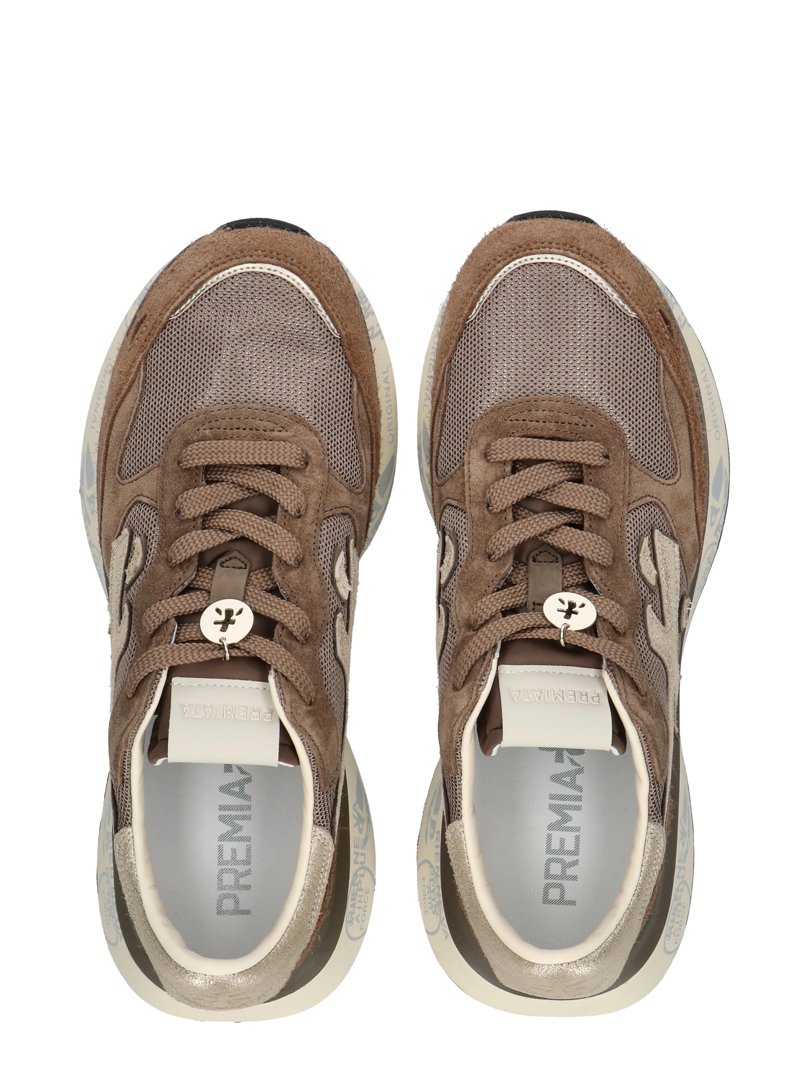 sneakers, bruine, mesh, suede, veters