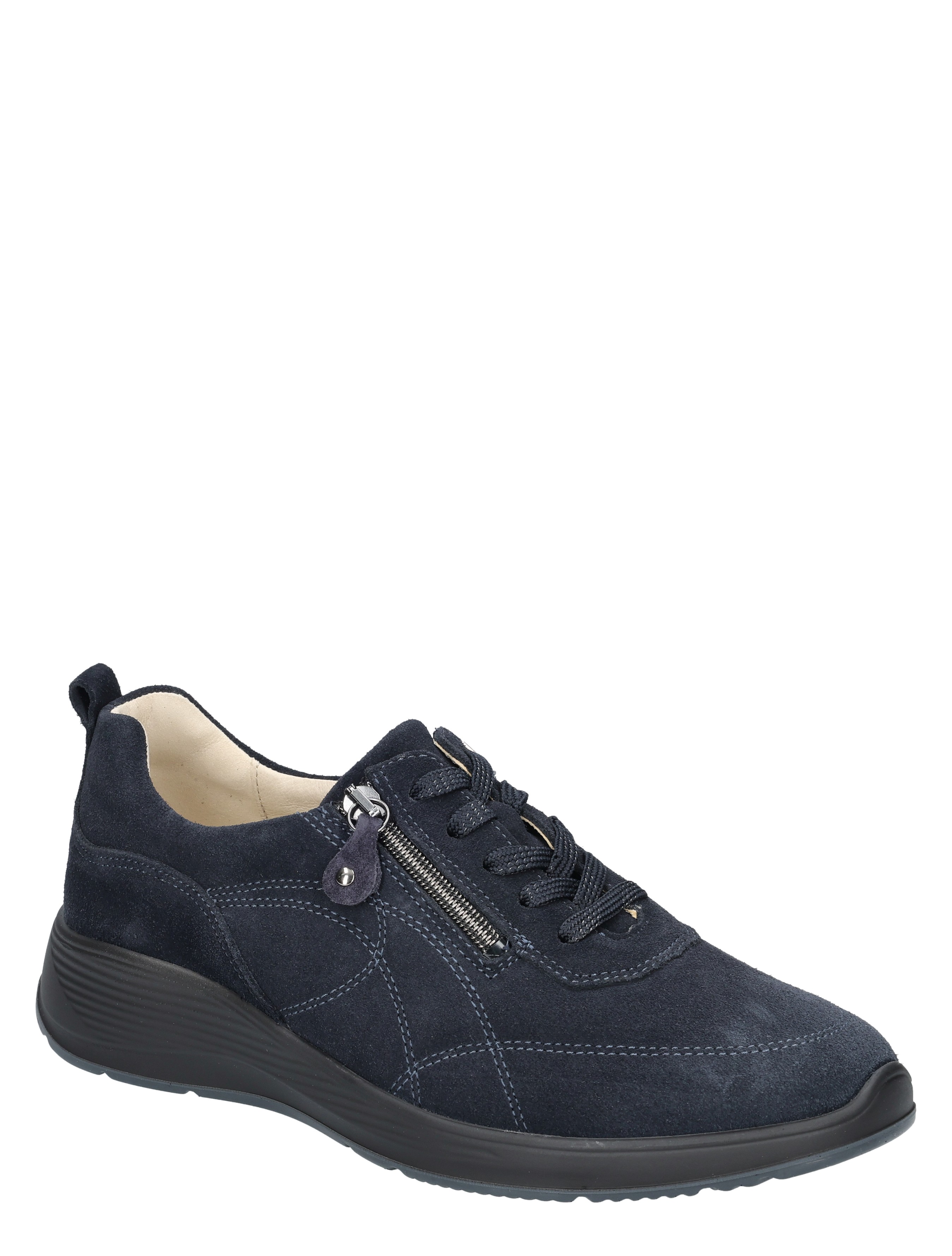 sneaker, marine/blauw, suede, rits, veters