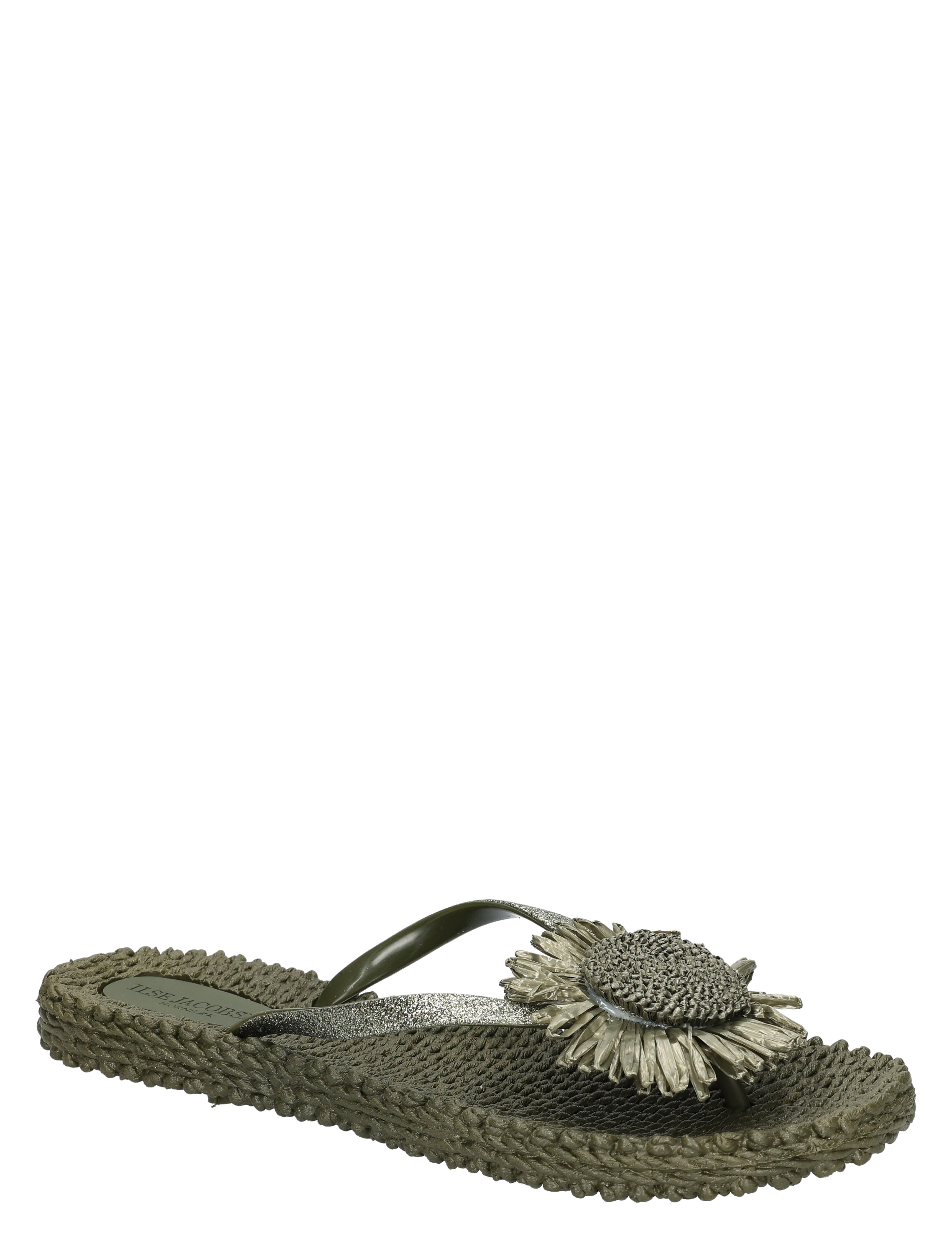 slipper, thong, sandalen, metalen bloem, rubberzool