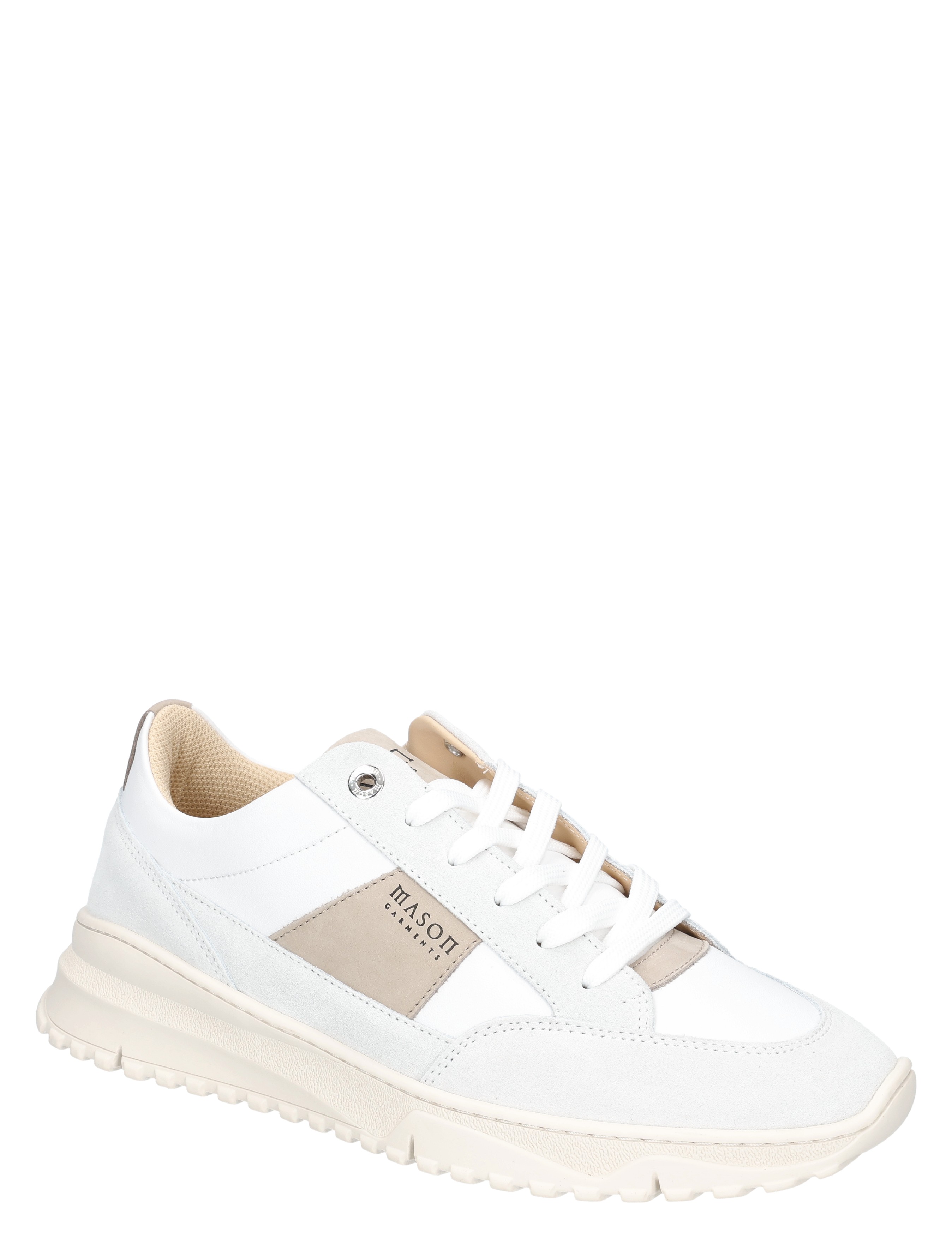 sneaker, white shoe, mesh lining, laced, beige panel