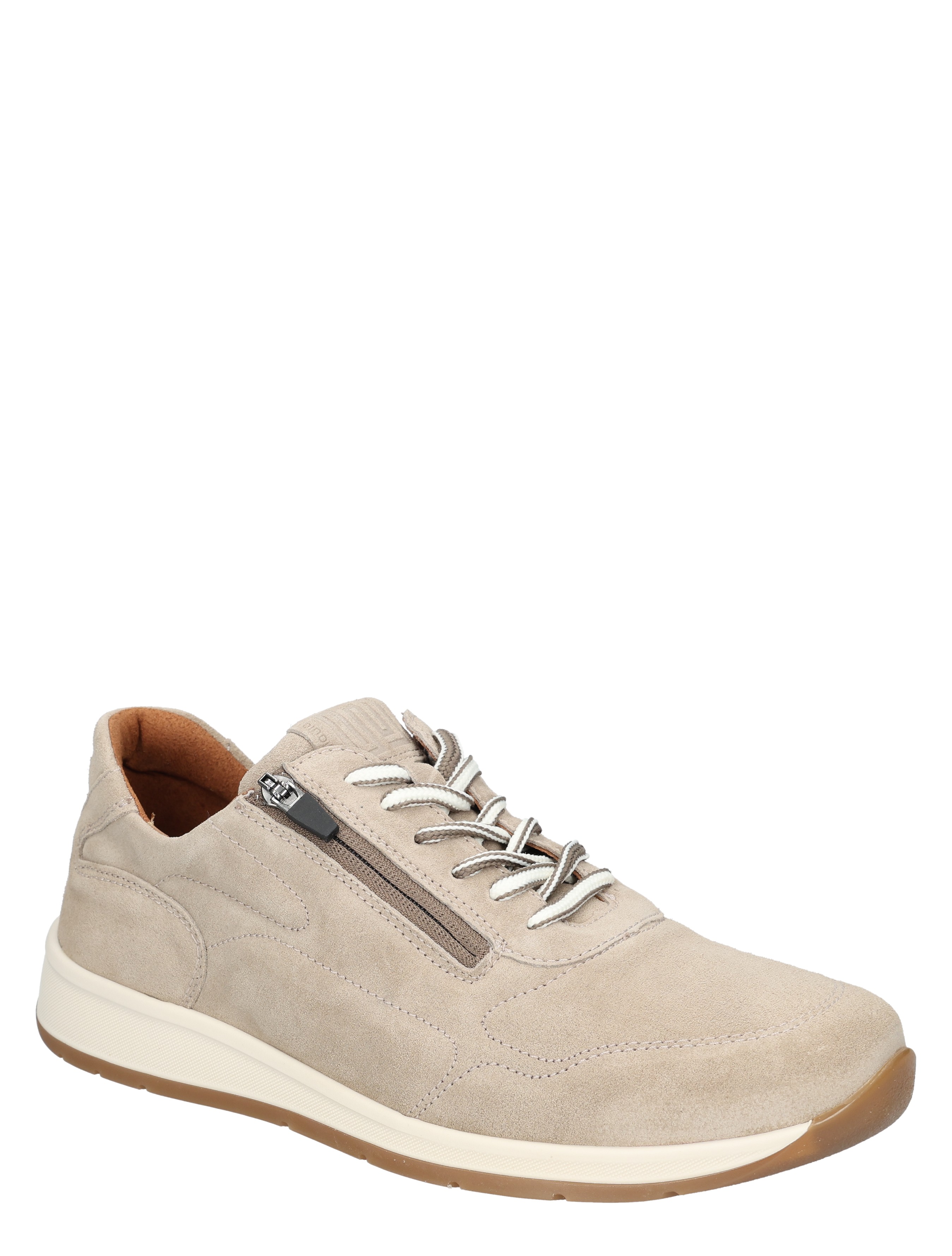 sneaker, beige, suede, rond-deel, zilver-rits