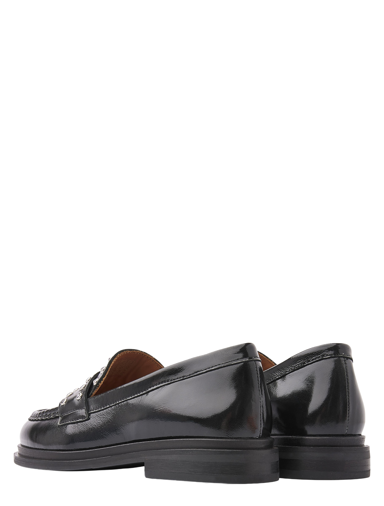 lakken schoen, loafers, zwart, leer, metal accent