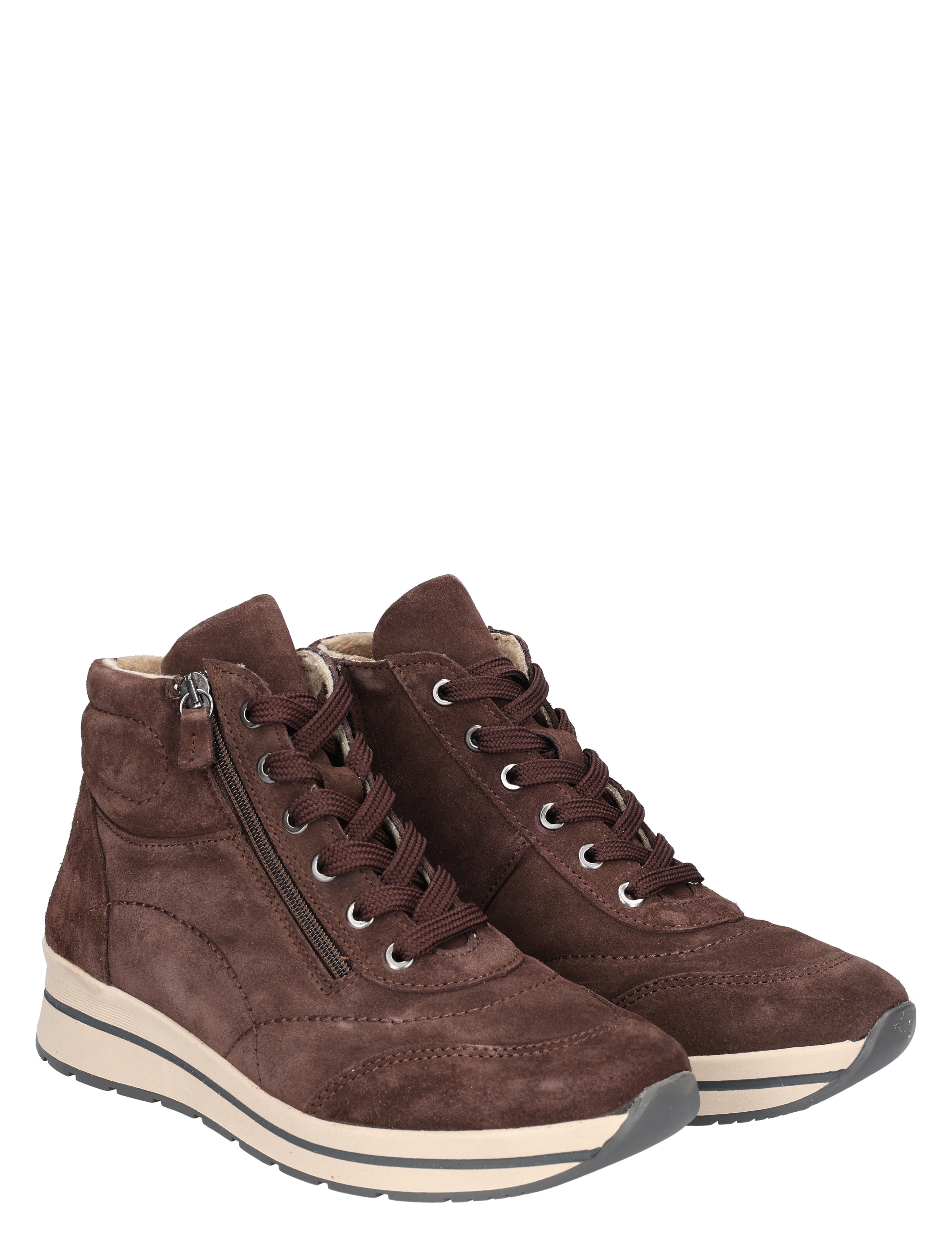 hoge-nep, laarzen, bruine kleur, suede, wedge-sneaker