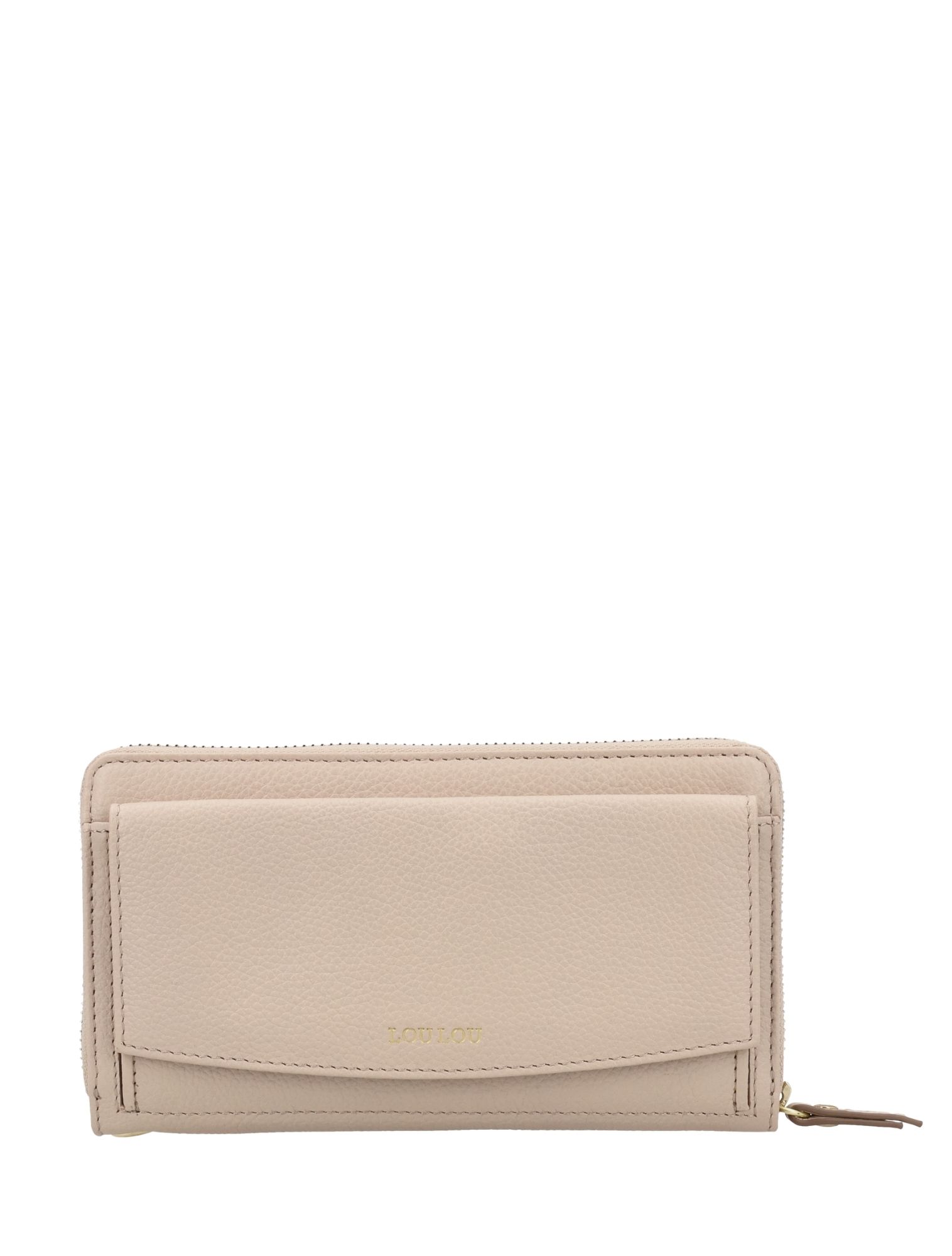portemonnee, beige, leder, rondige ritssluiting, kaartenhouder