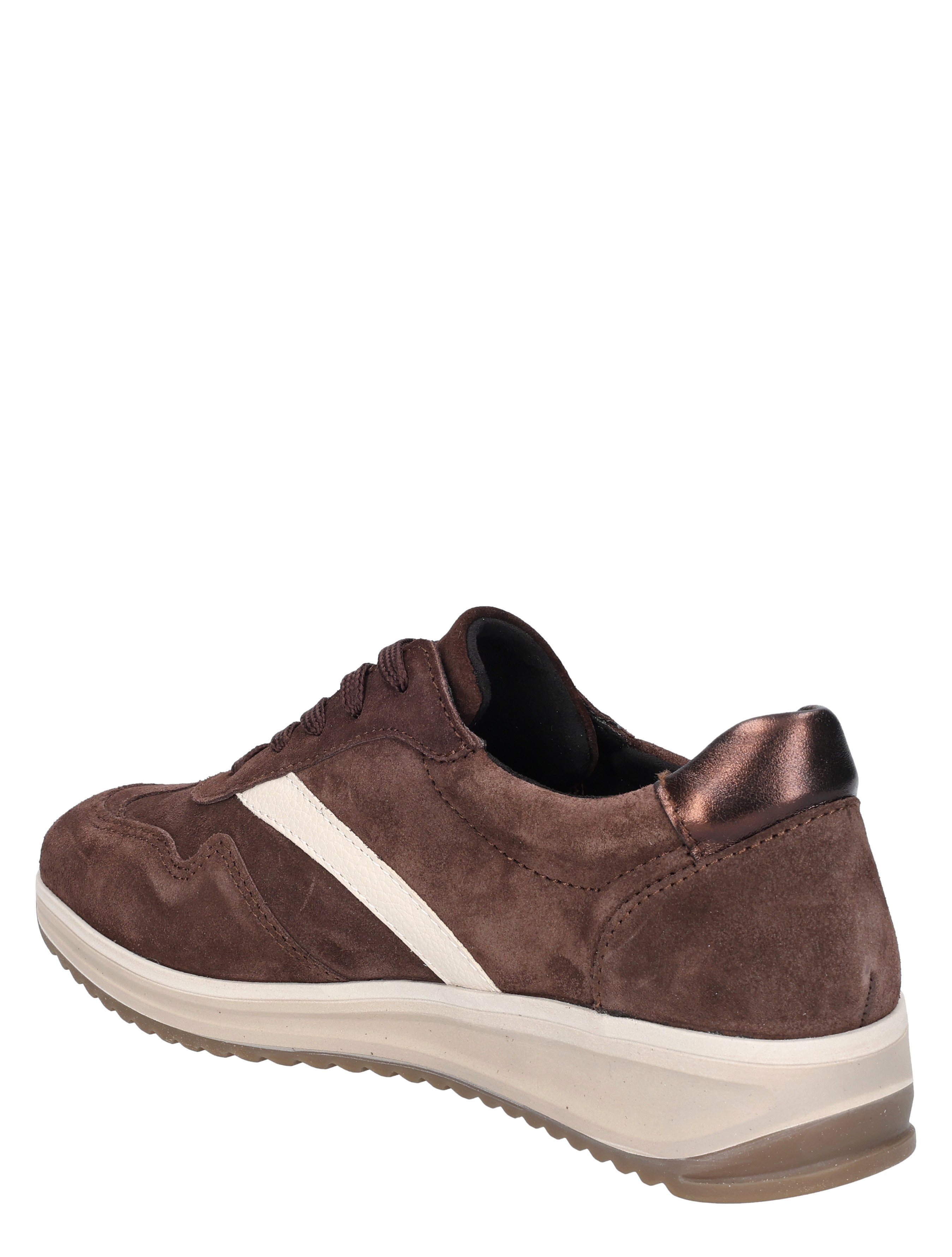 suede, donkerbruin, sneaker, witte band, comfort-schuh