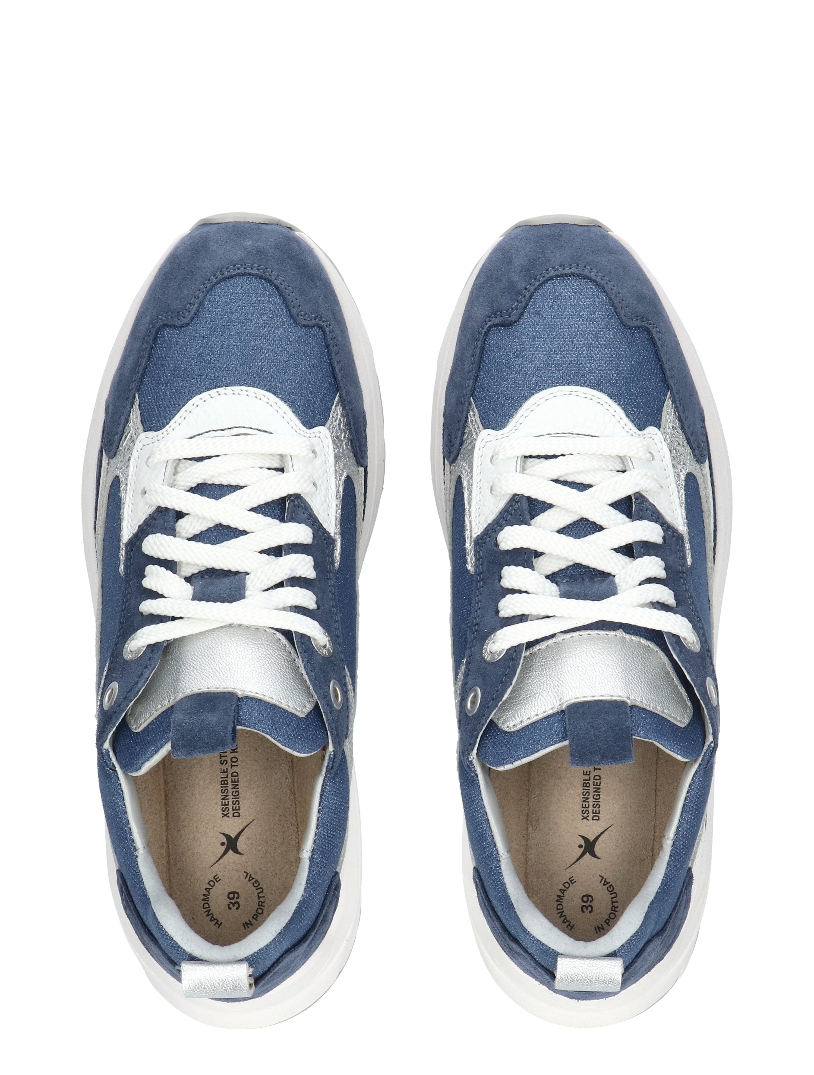 sneakers, blauw, veters, casual schoenen, canvas/leer mix