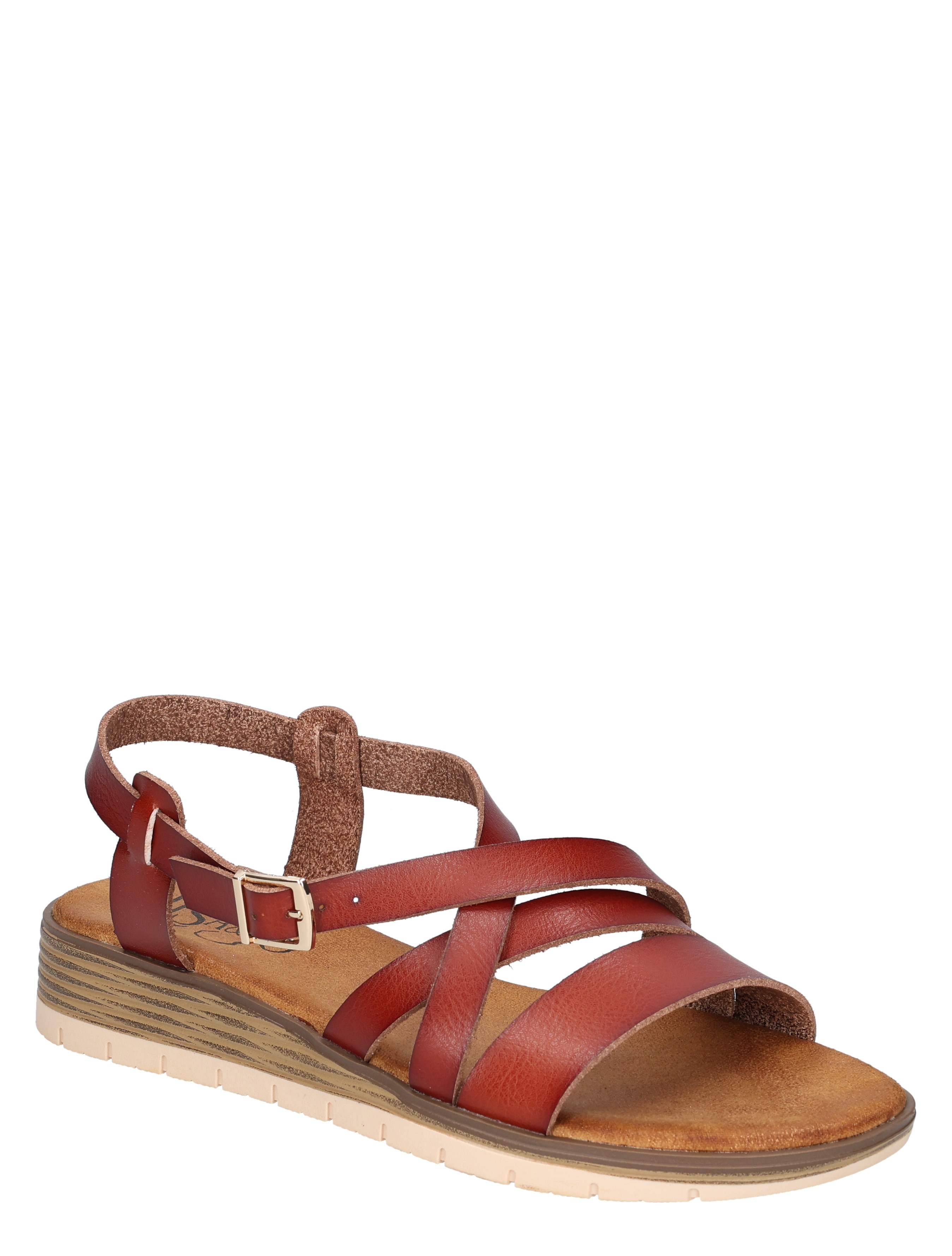 sandalen, warme kleur, redachtig bruin, platte sandaal, leren strap