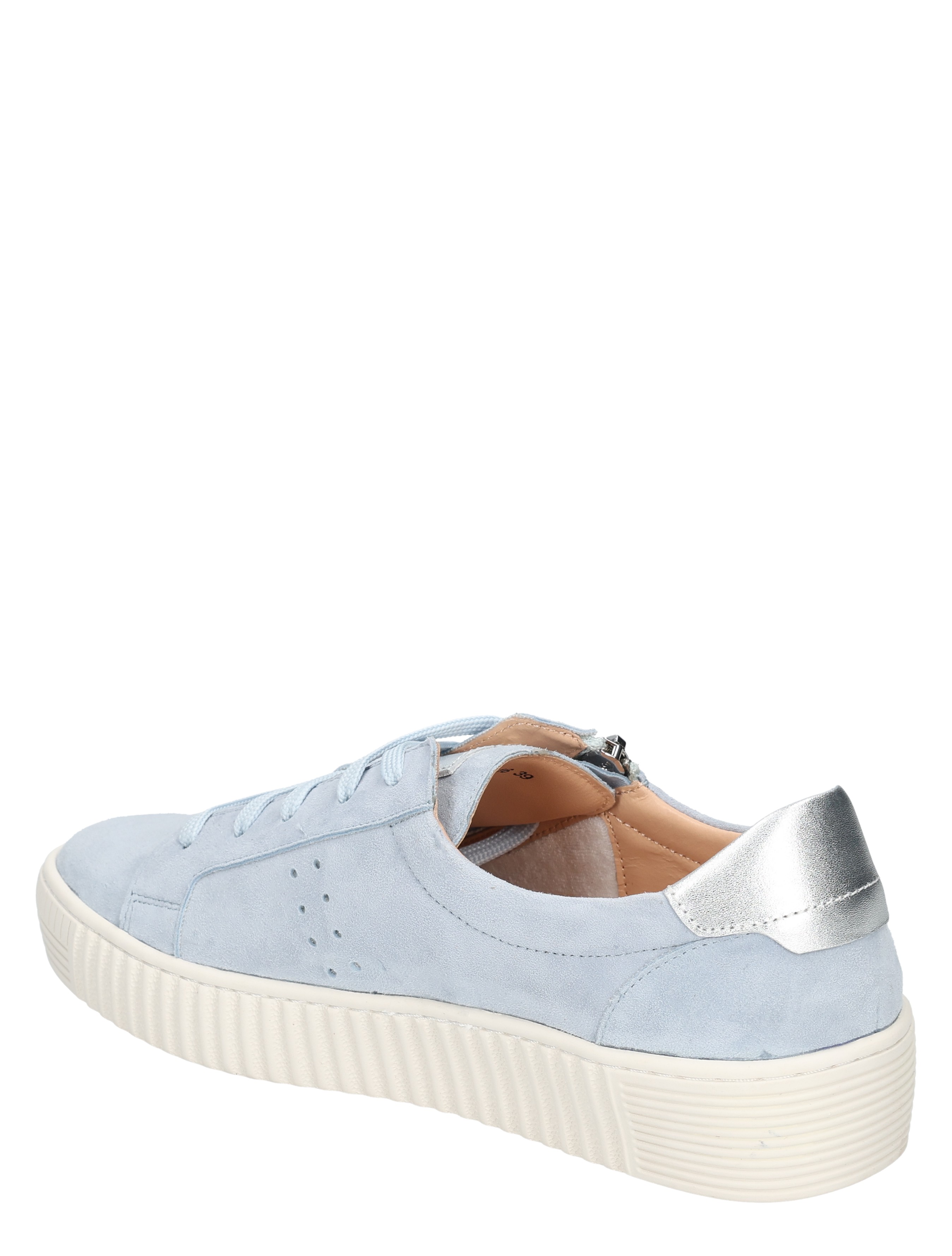 sneaker, lichtblauw, suède, platzool, achterzijde metallic