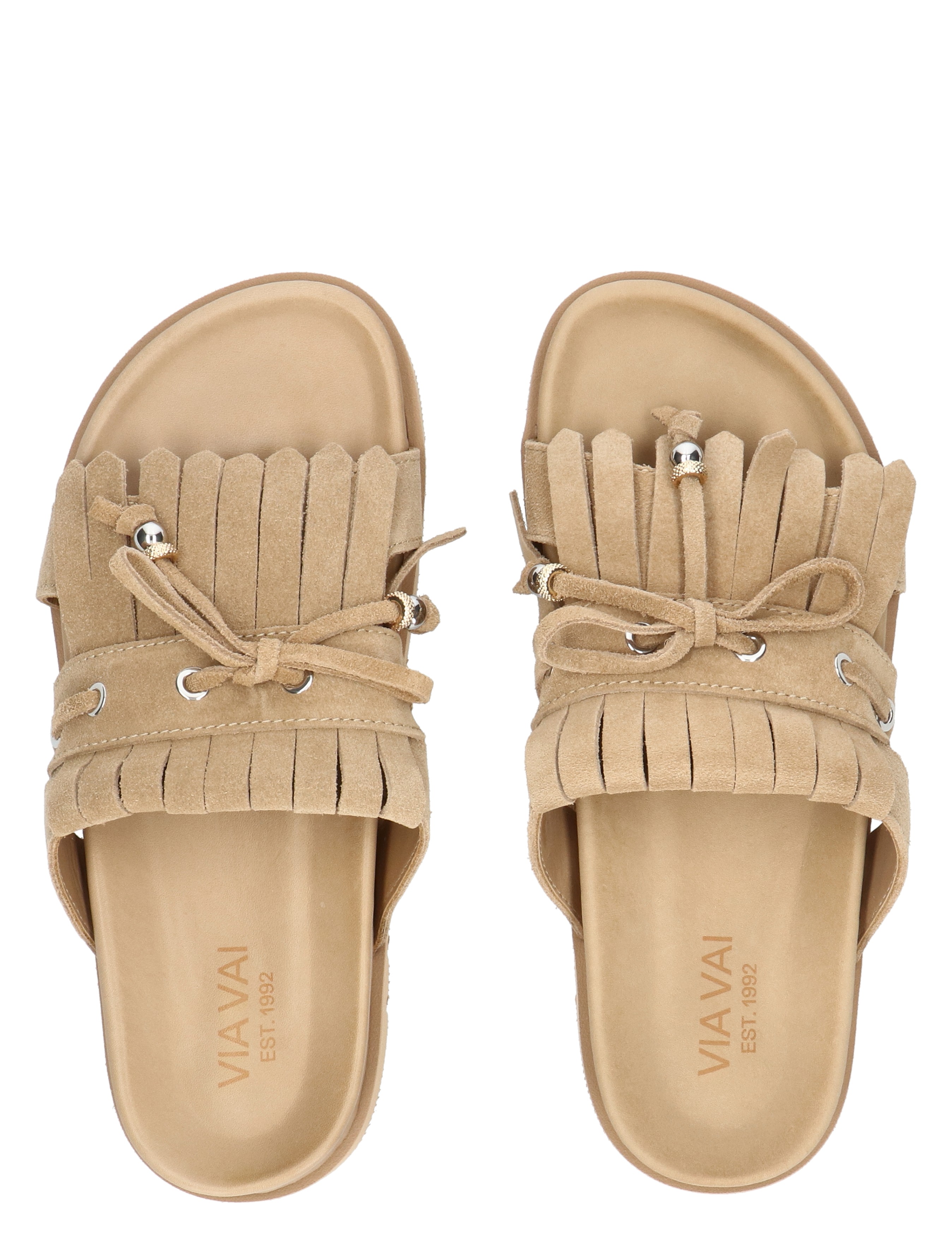 slippers, sandals, fringe, beige, leatherette