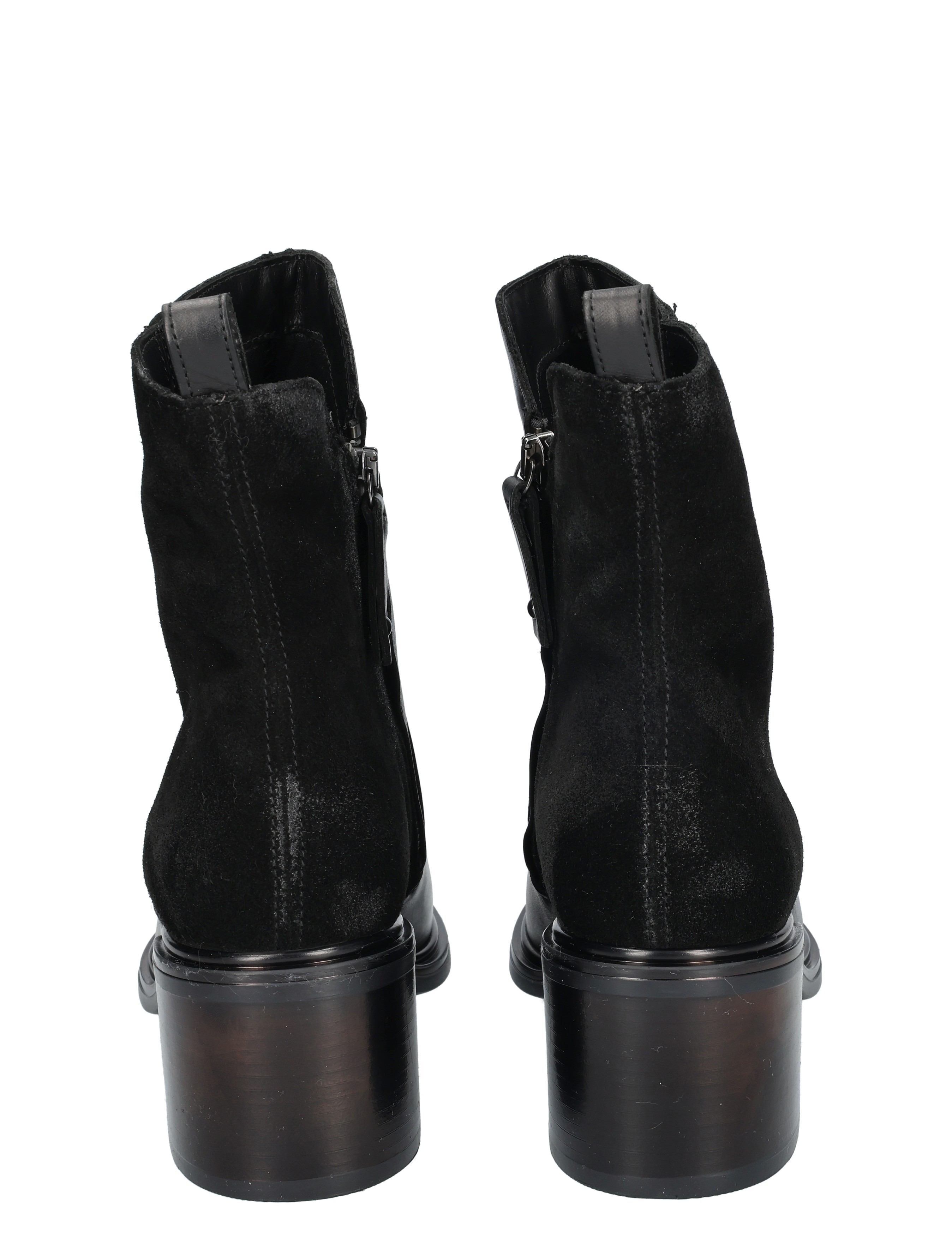 ankle boots, zwarte suède, blokhak, ritssluiting, middenhoge hak