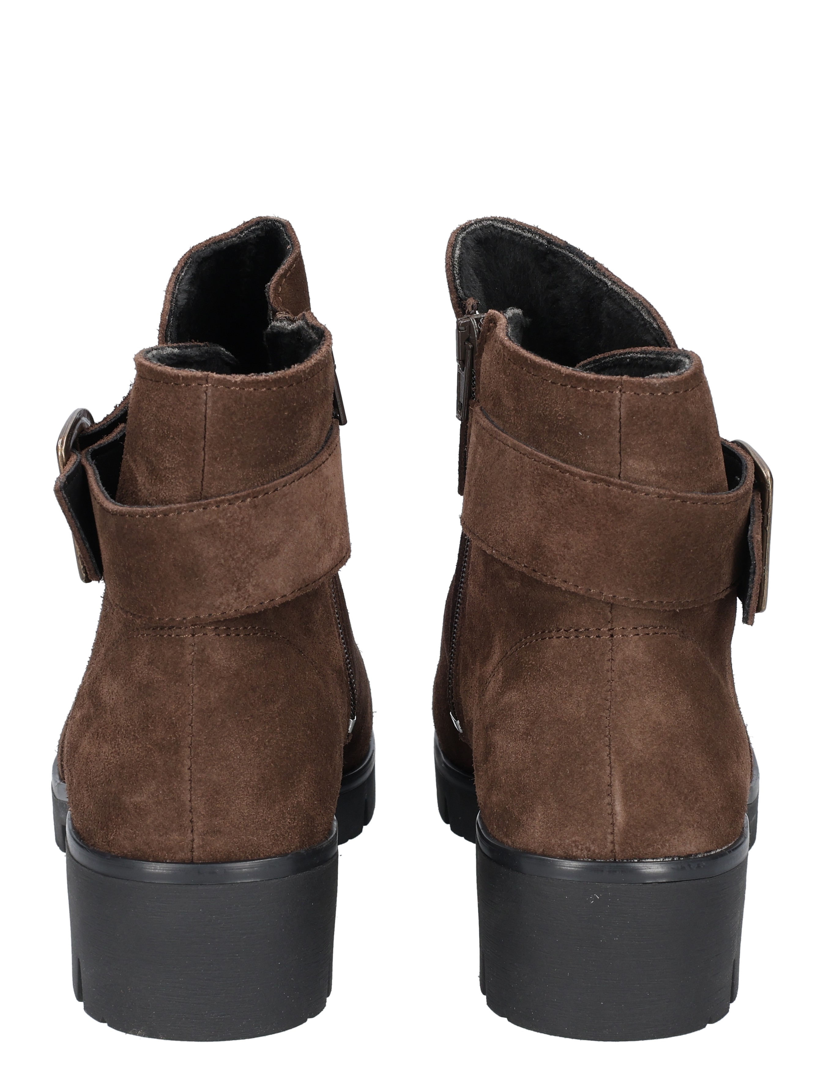 brown suede boots, ankle boots, block heel, side zipper, soft lining