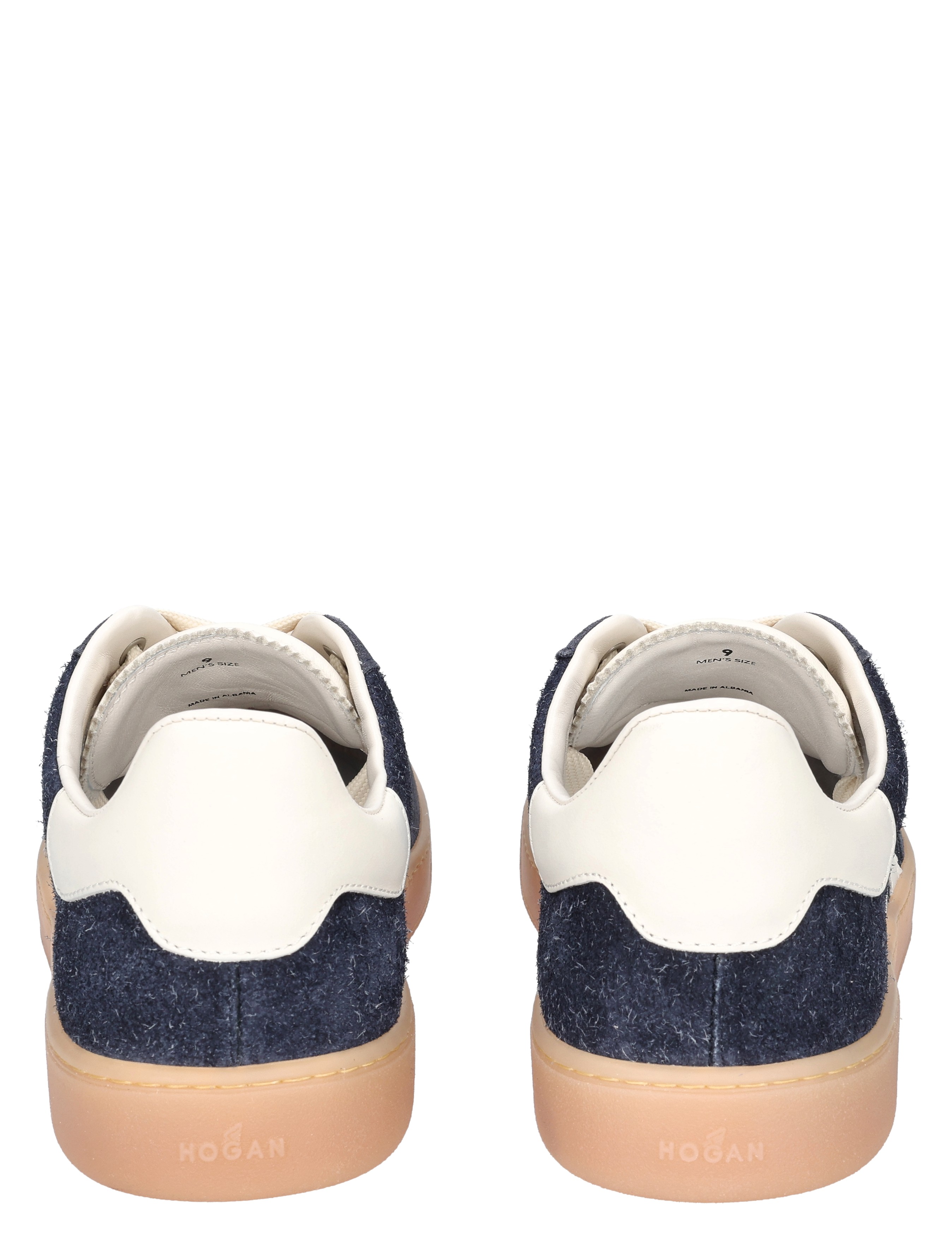 sneakers, denim, gum sole, white accent, back view