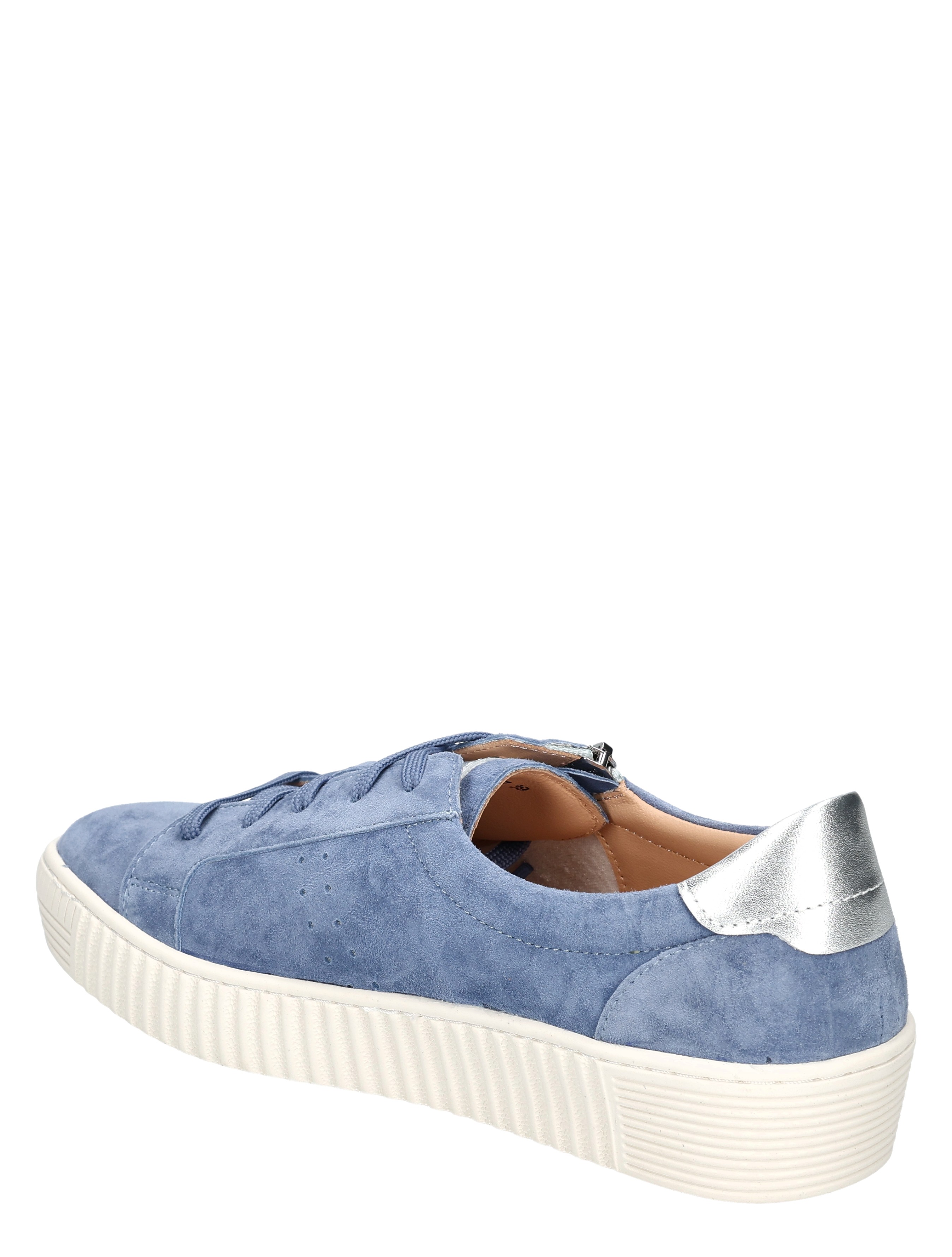 sneaker, suède, blauw, plateauwool, zilver achterkant
