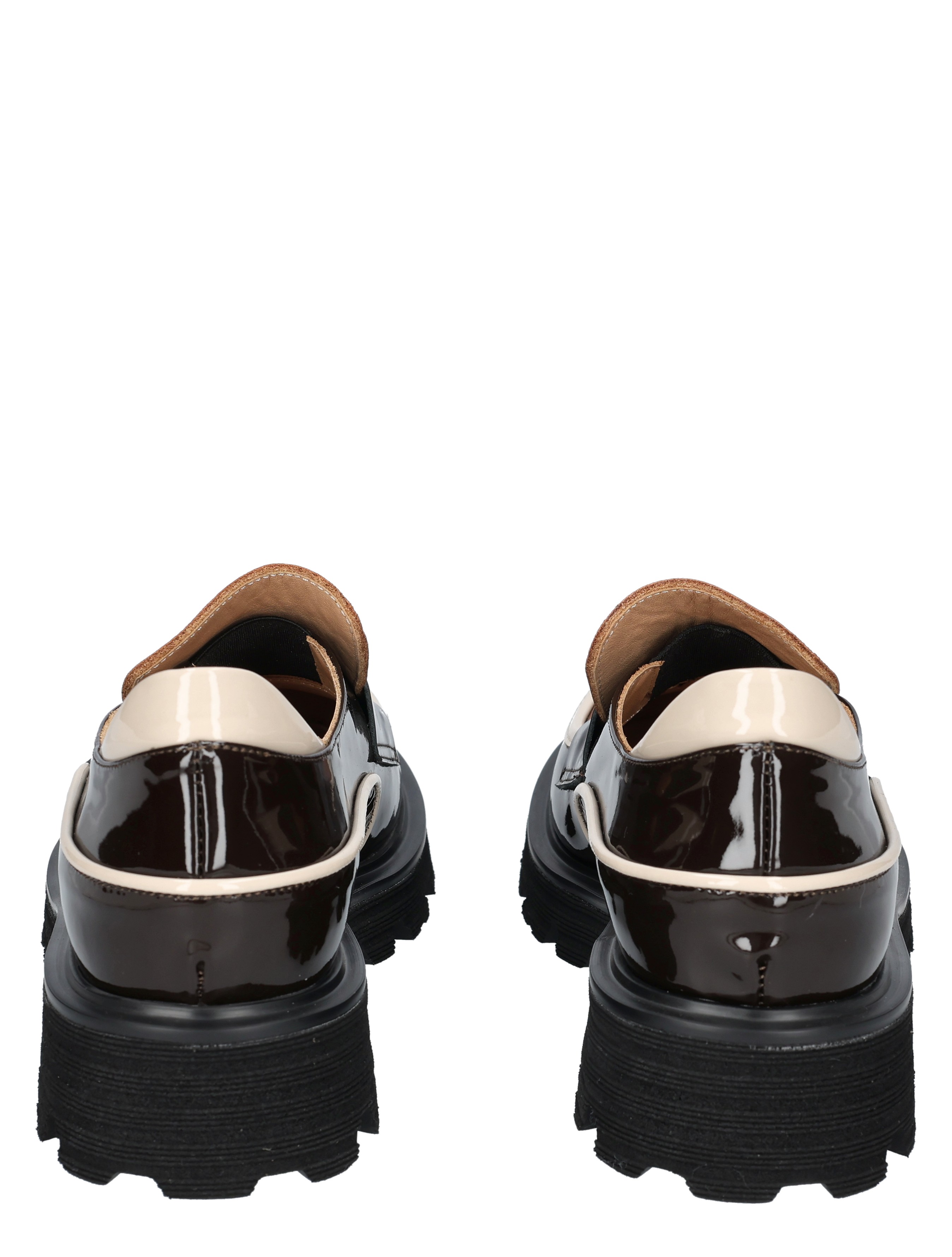 loafers, patent leather, zwart, crème mouw, dik profielzool