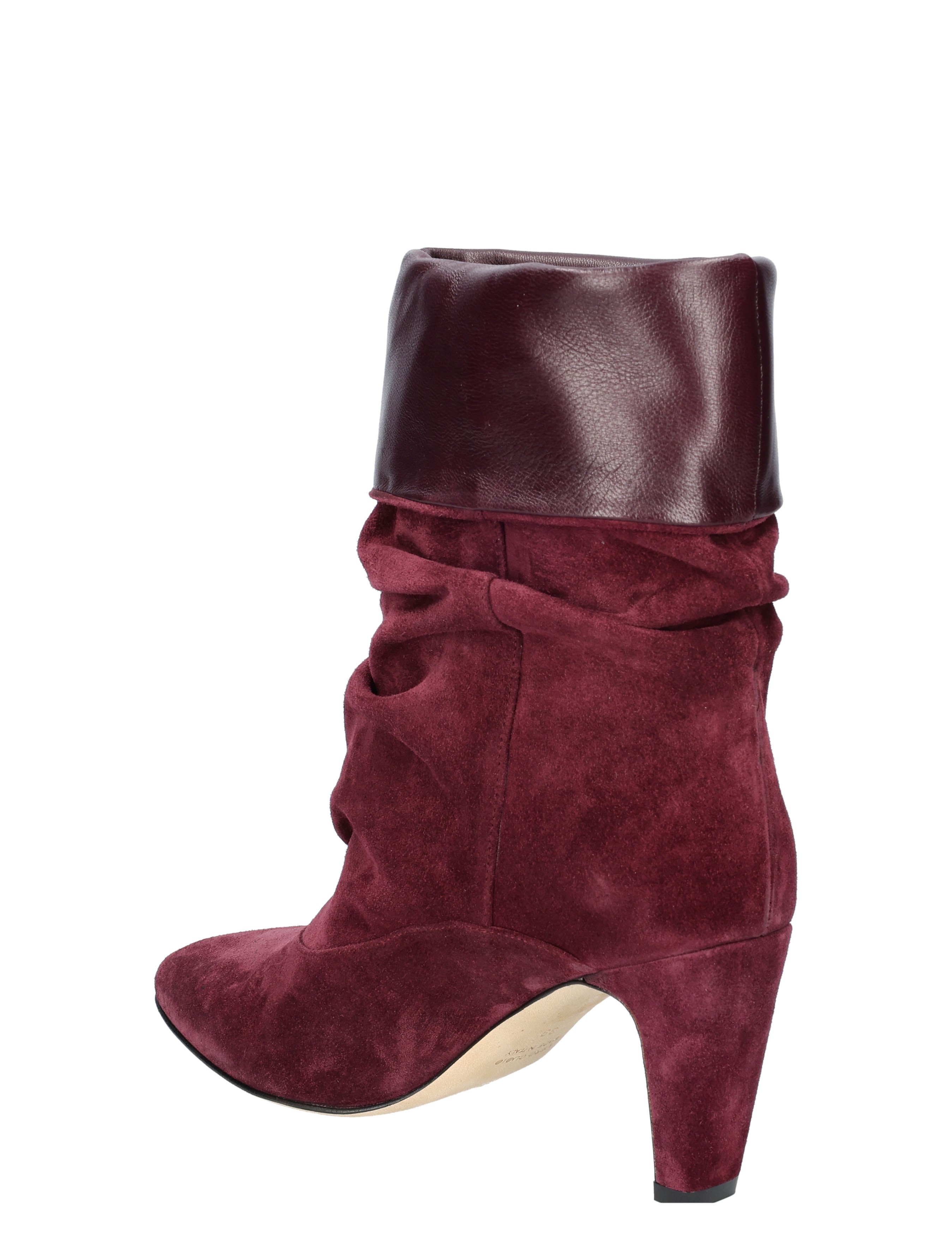 burgundy, suede, enkellaars, middelhoog hak, kraag-achtige schacht