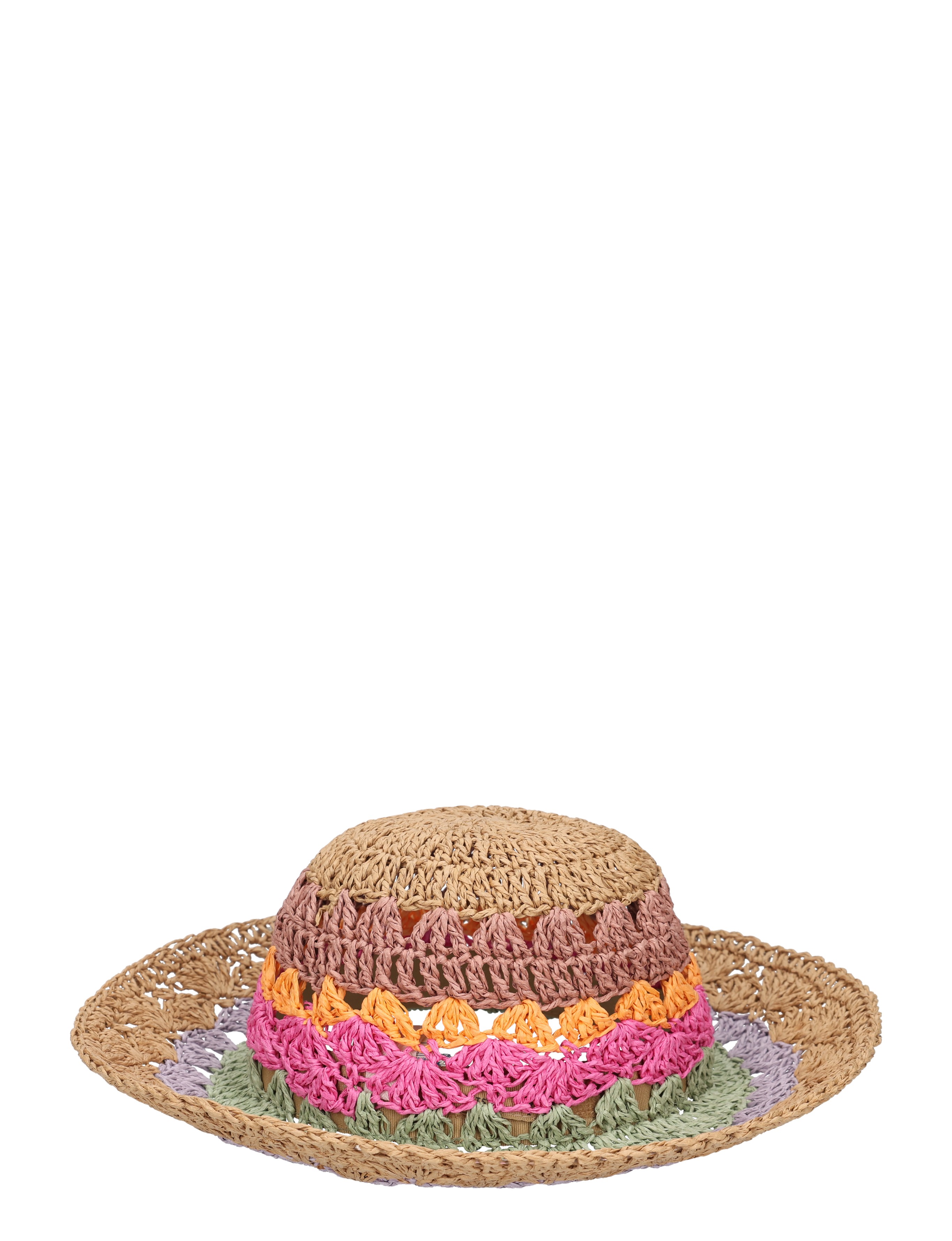 strohhoed, gehaakt, multicolor, wide rand, fris