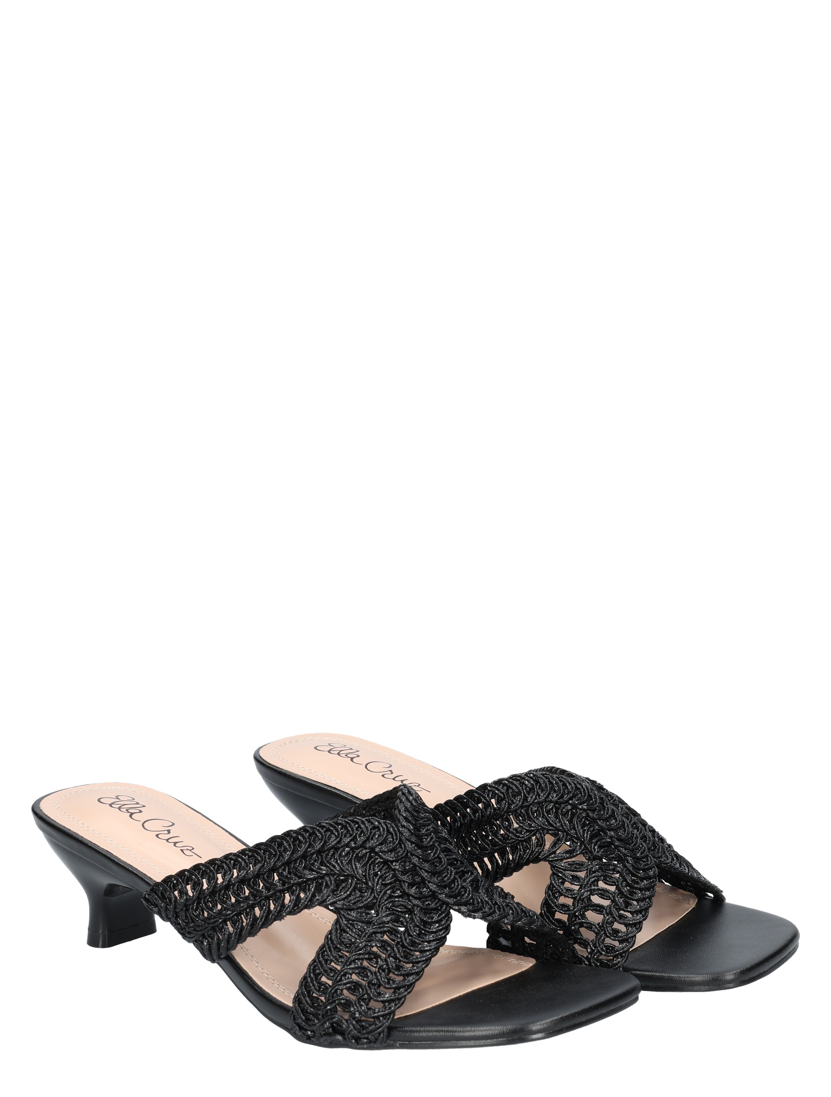 zwarte sandaal, kristal/geweven band, spitse hak, sandalen met hak, open teen