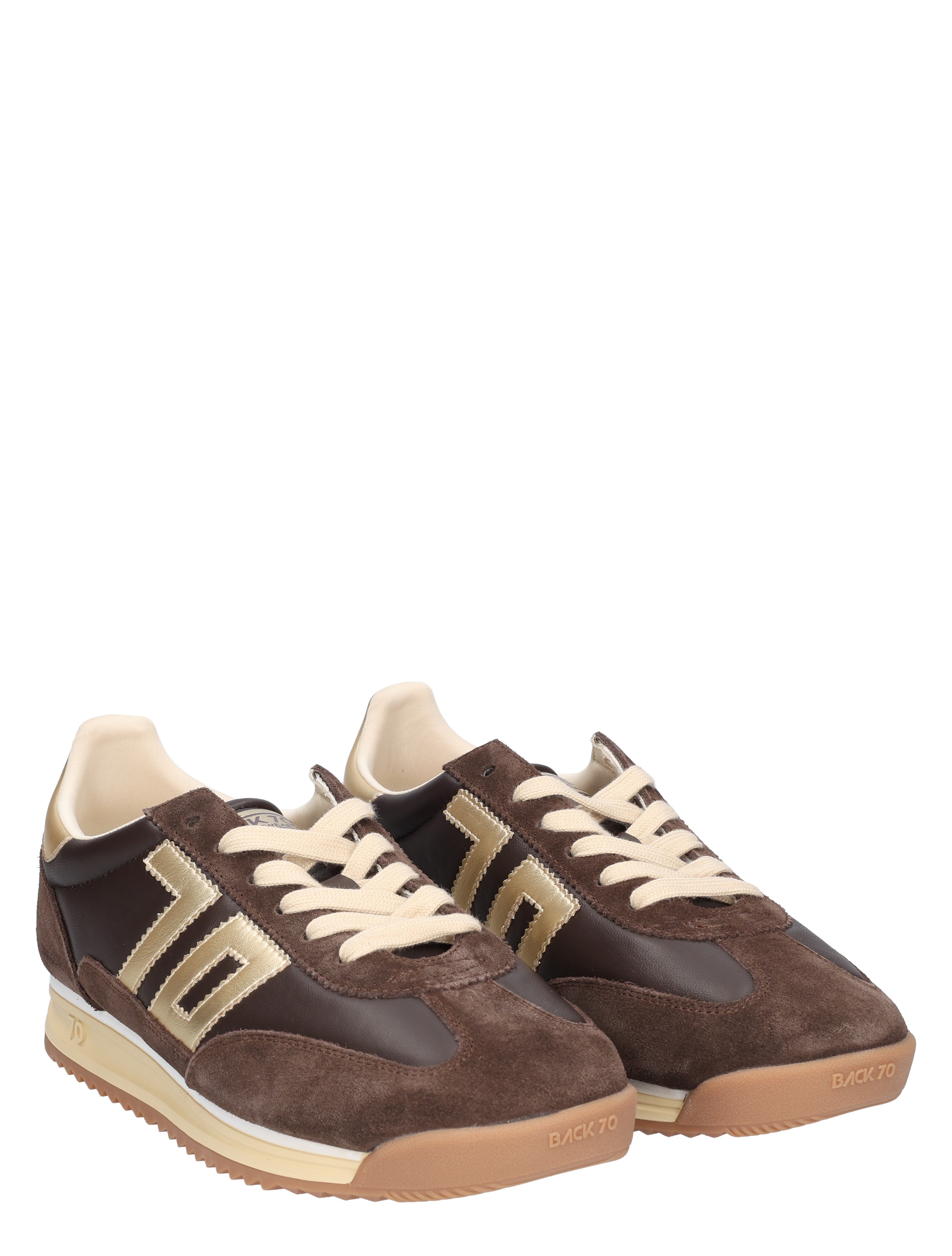 Sneakers, Bruine suède, Crème veters, Dikke zool, Back 70 logo