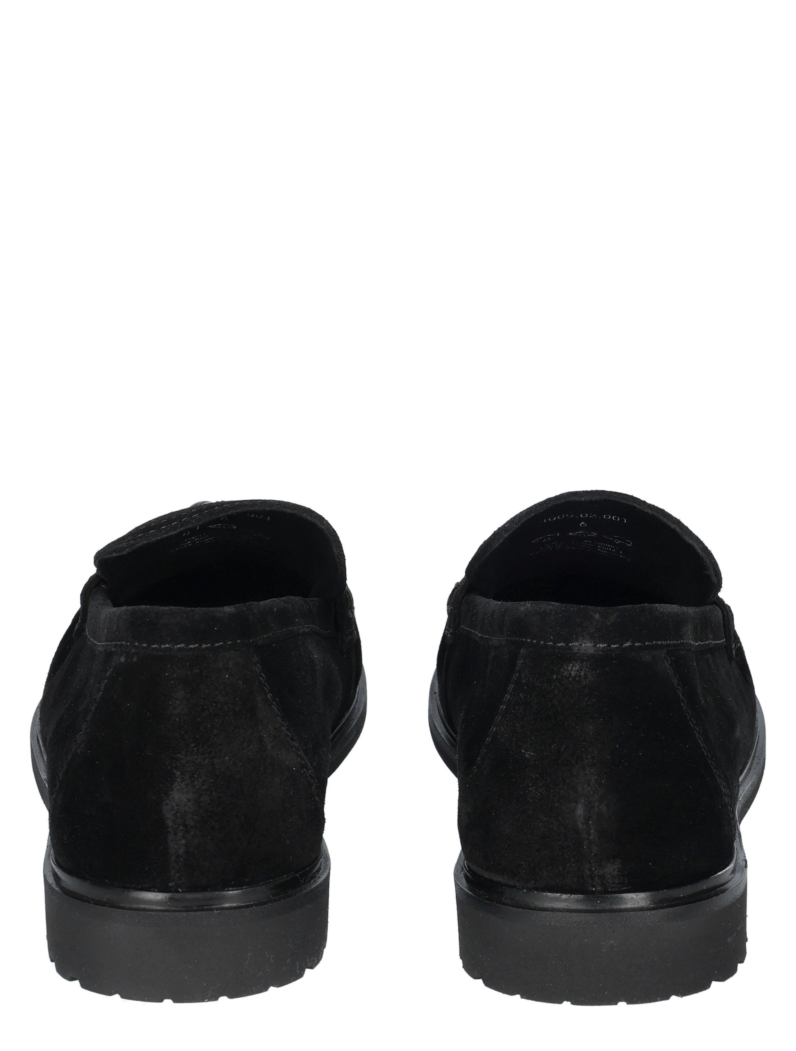lowa suede, zwarte schoenen, herenschoenen, suede loafers, achterkant