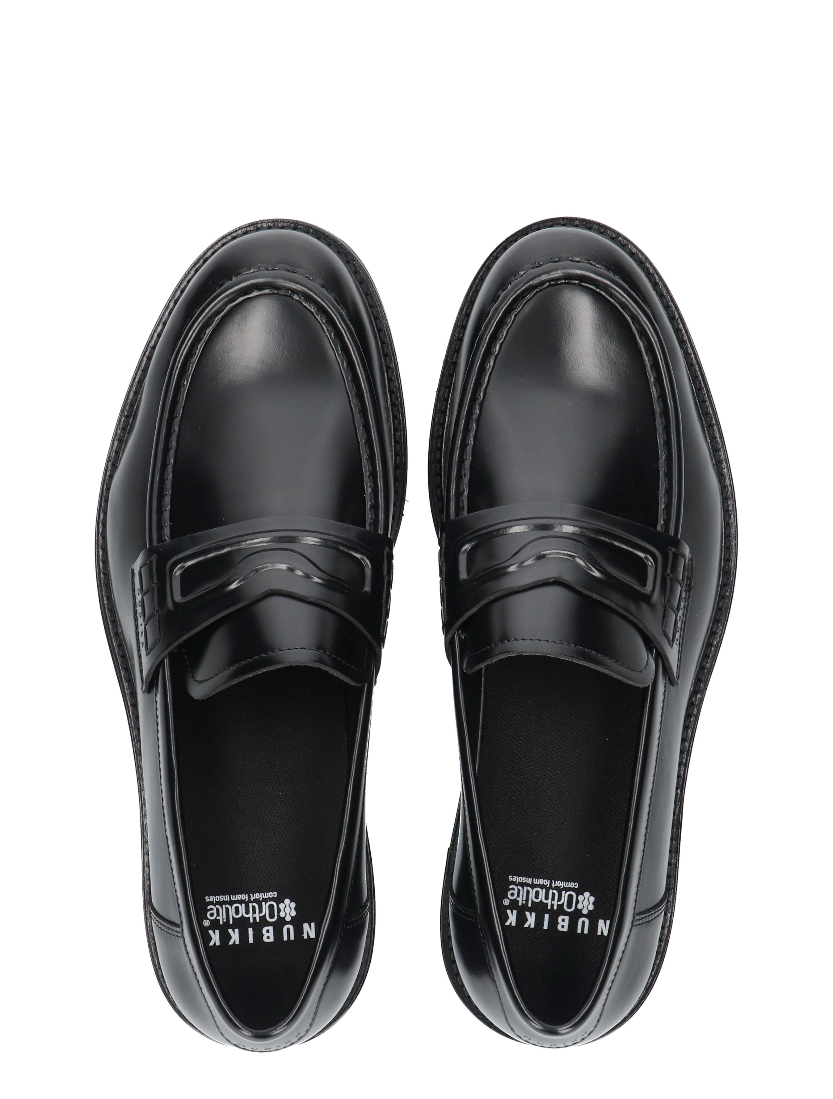 damesschoenen, zwart, leer, loafers, band met gesprongen sluiting