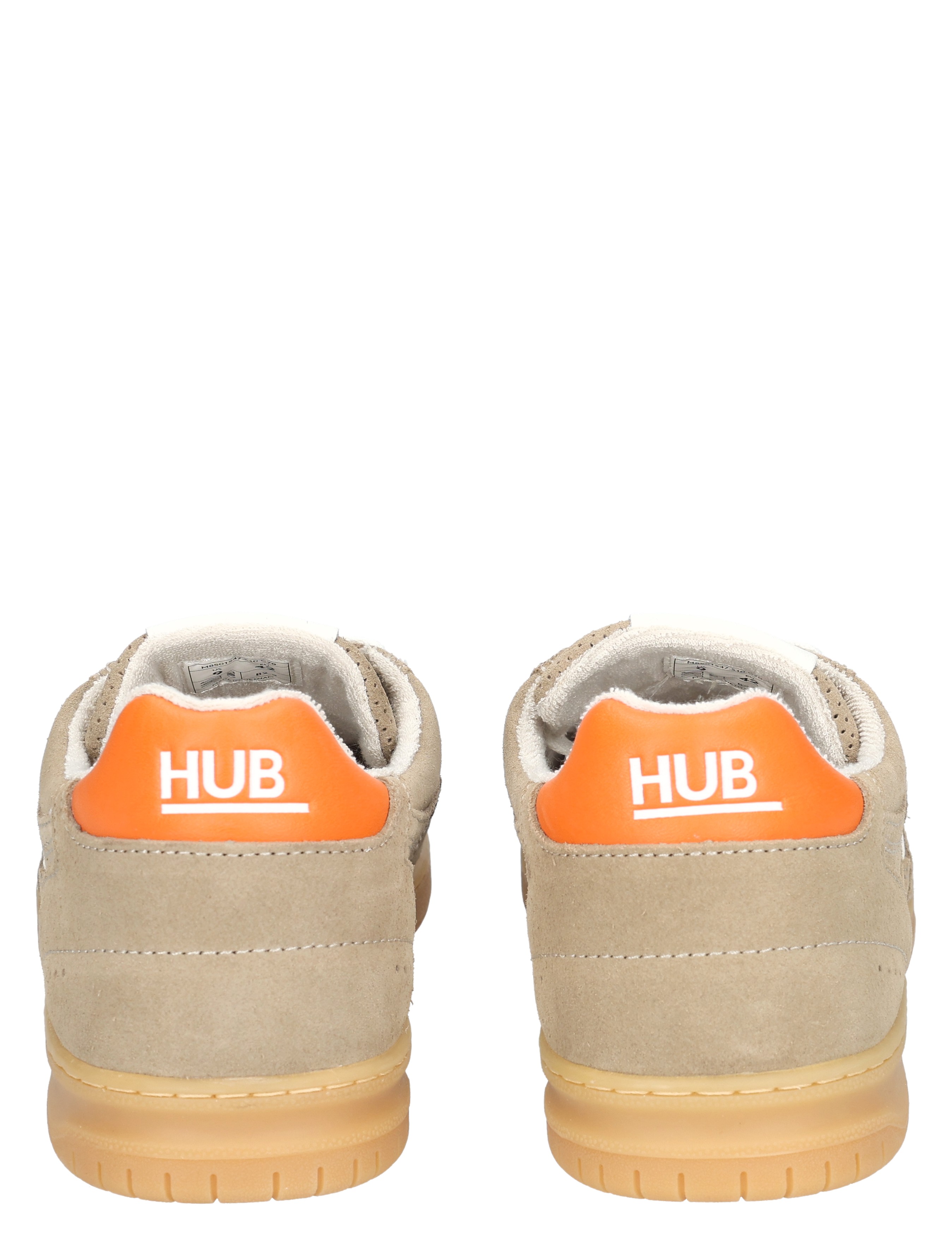 sneakers, beige, suede, orange heel, gum sole