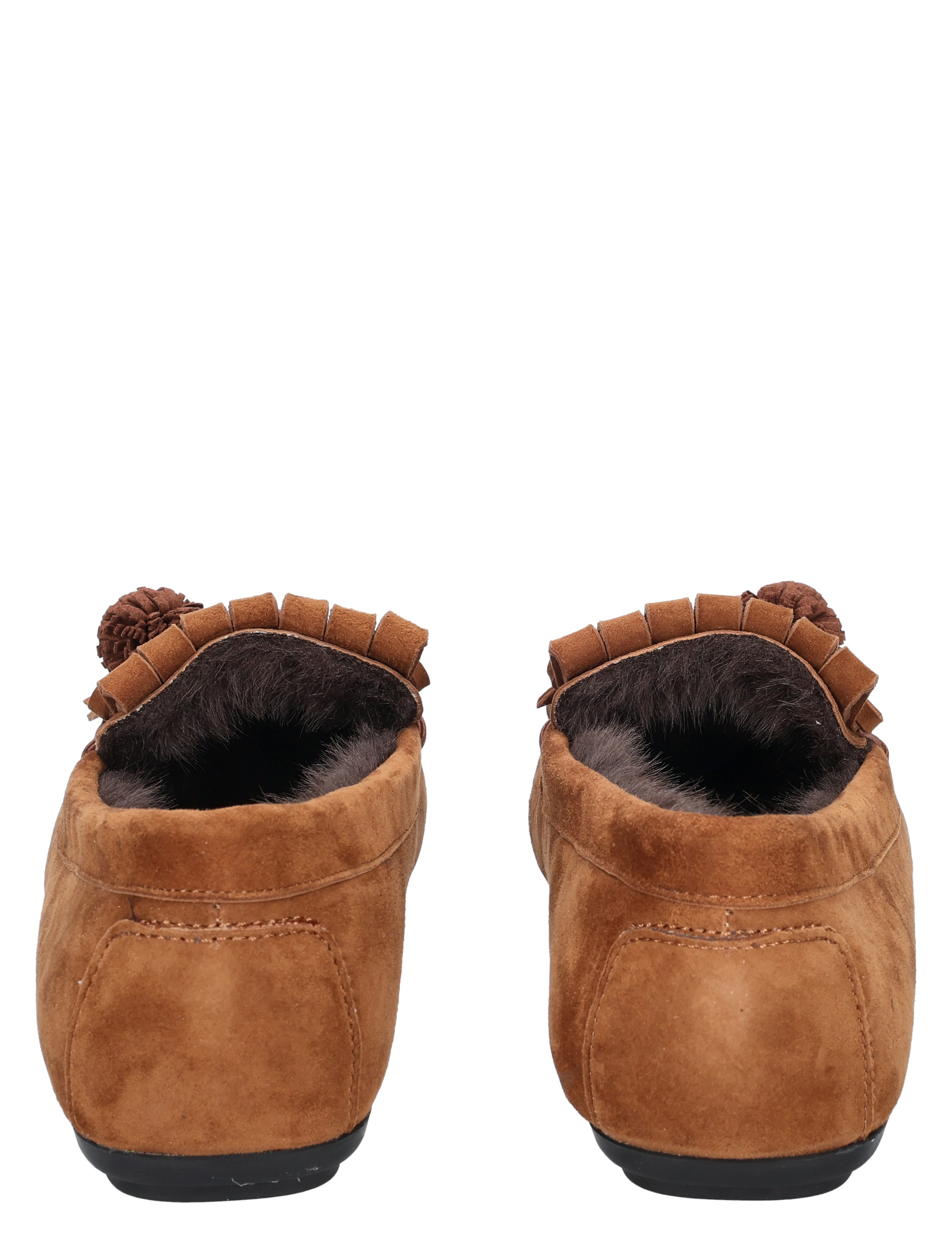 mokassins, slippers, bruine schoenen, suede, voering bont