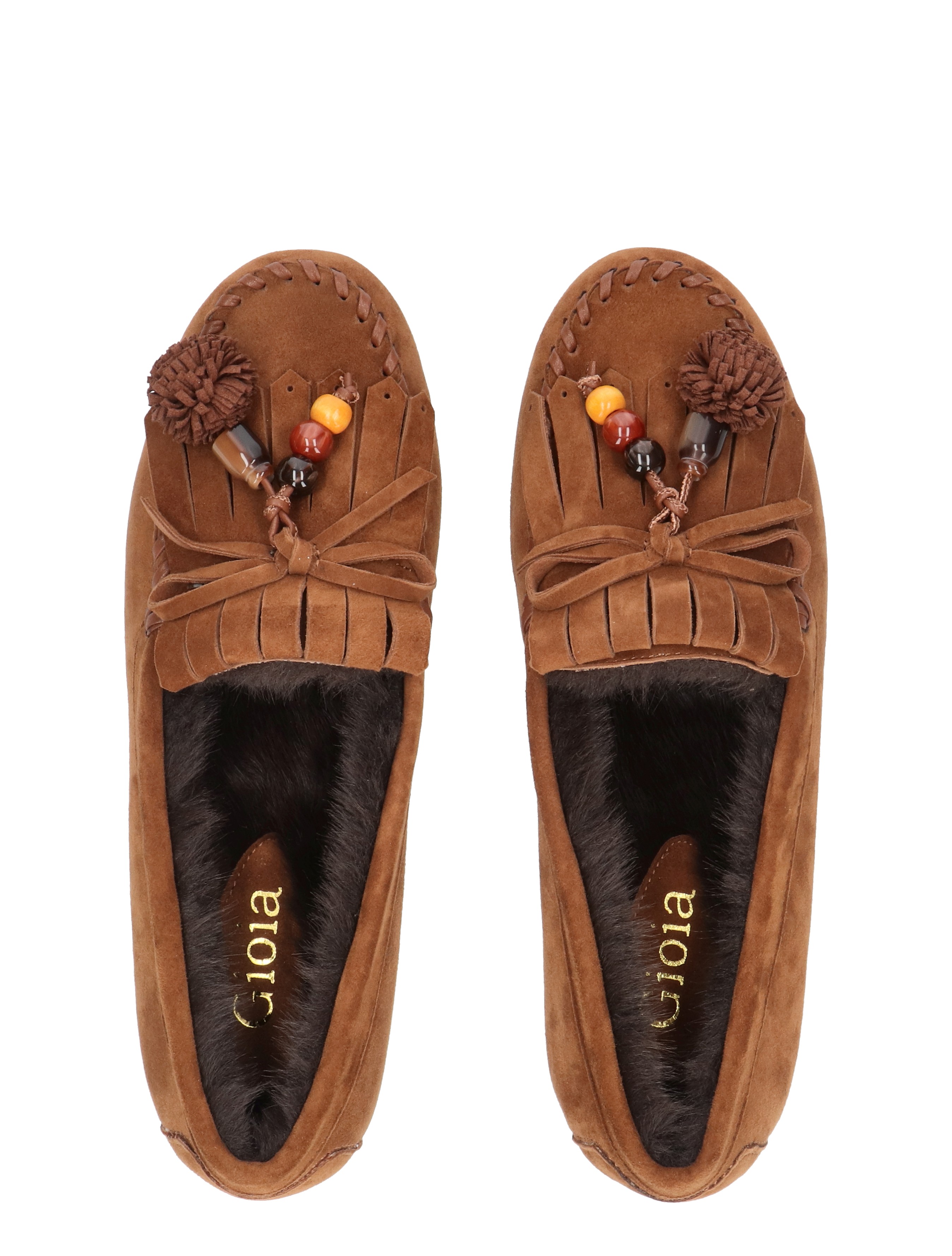 mocassin, laarsjes, suede, bruine kleur, fringe detailing