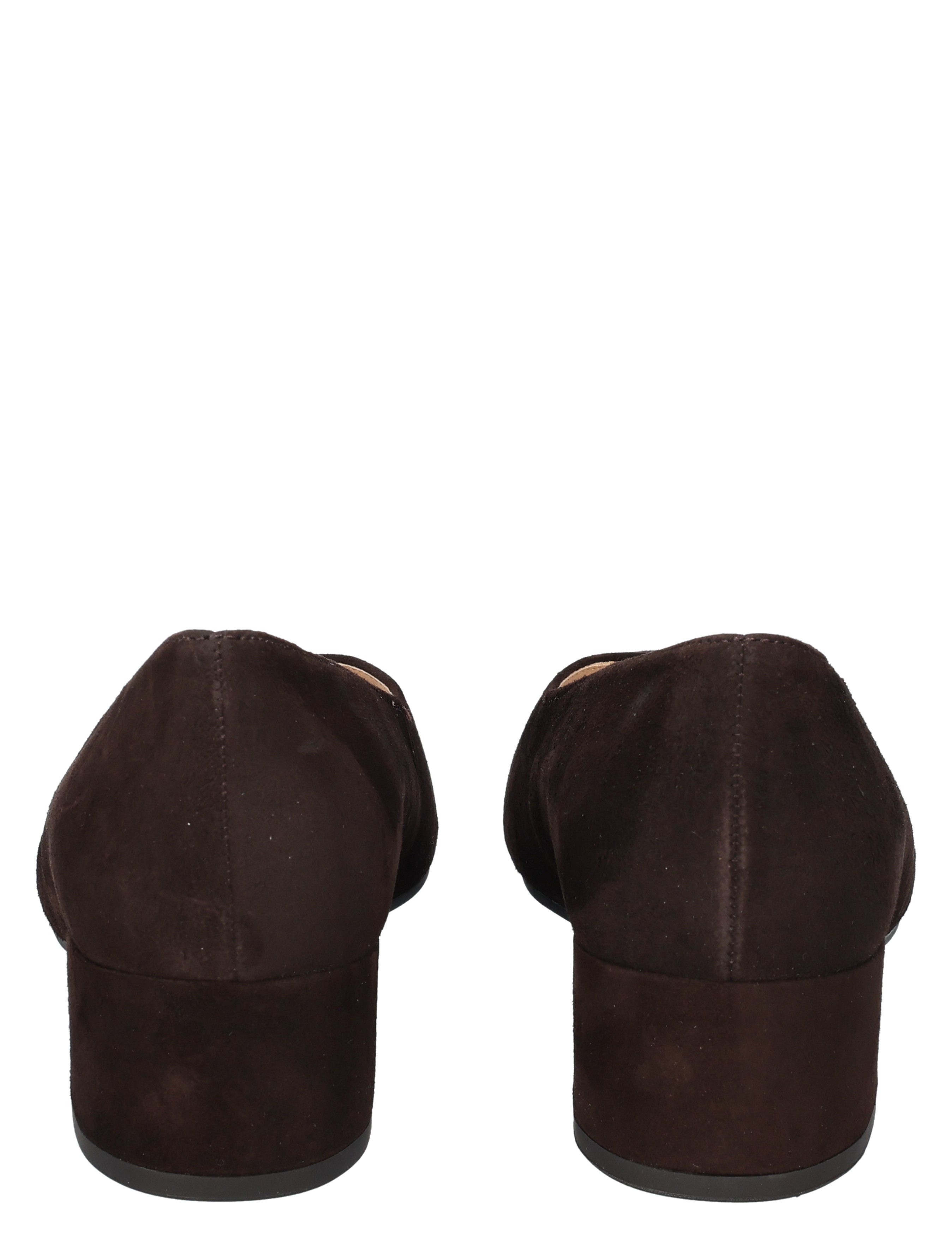 suede, brown, loafers, heels, back view