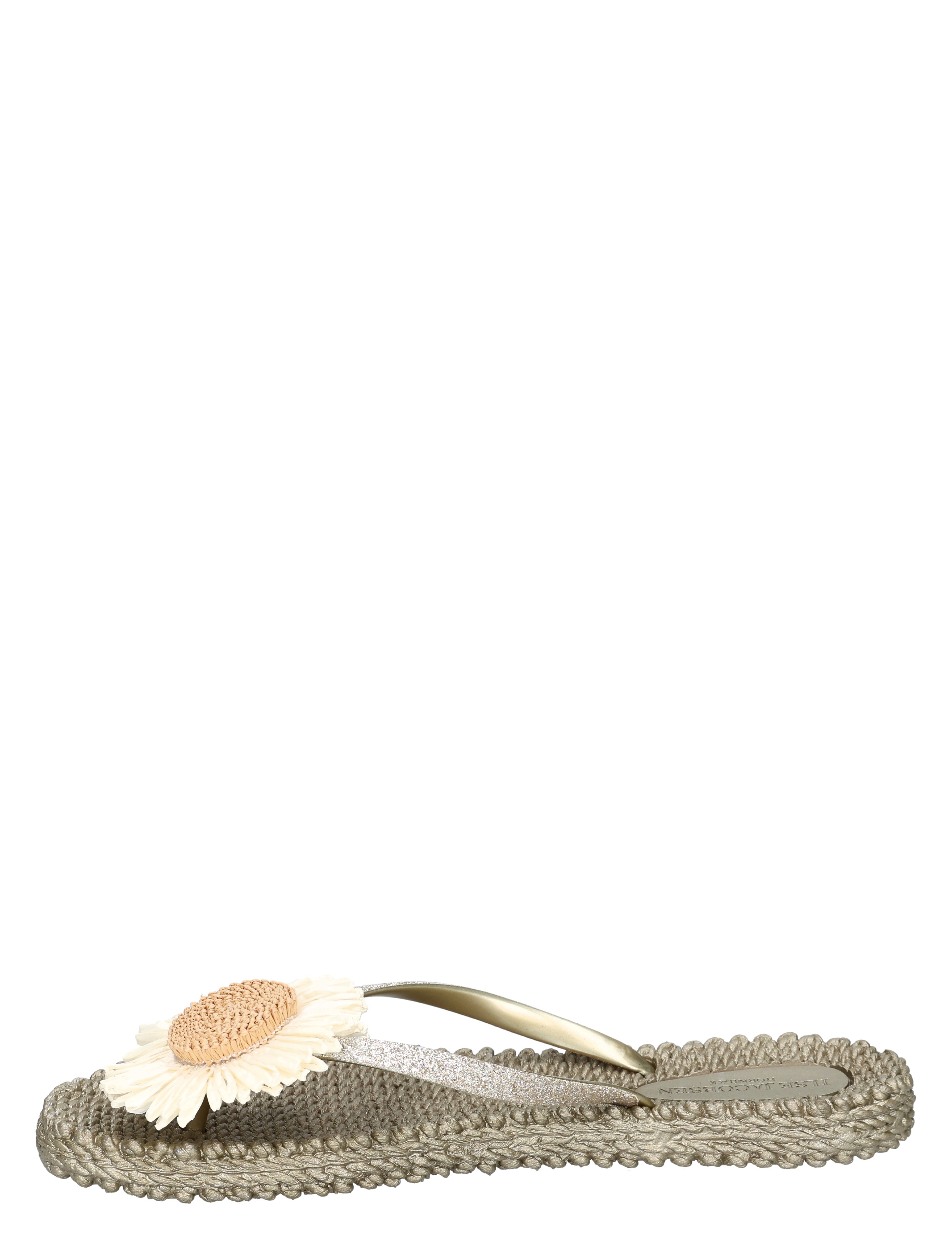 hoge slipper, wedge sandal, zando-verf, zachte zool, daisy embellishment