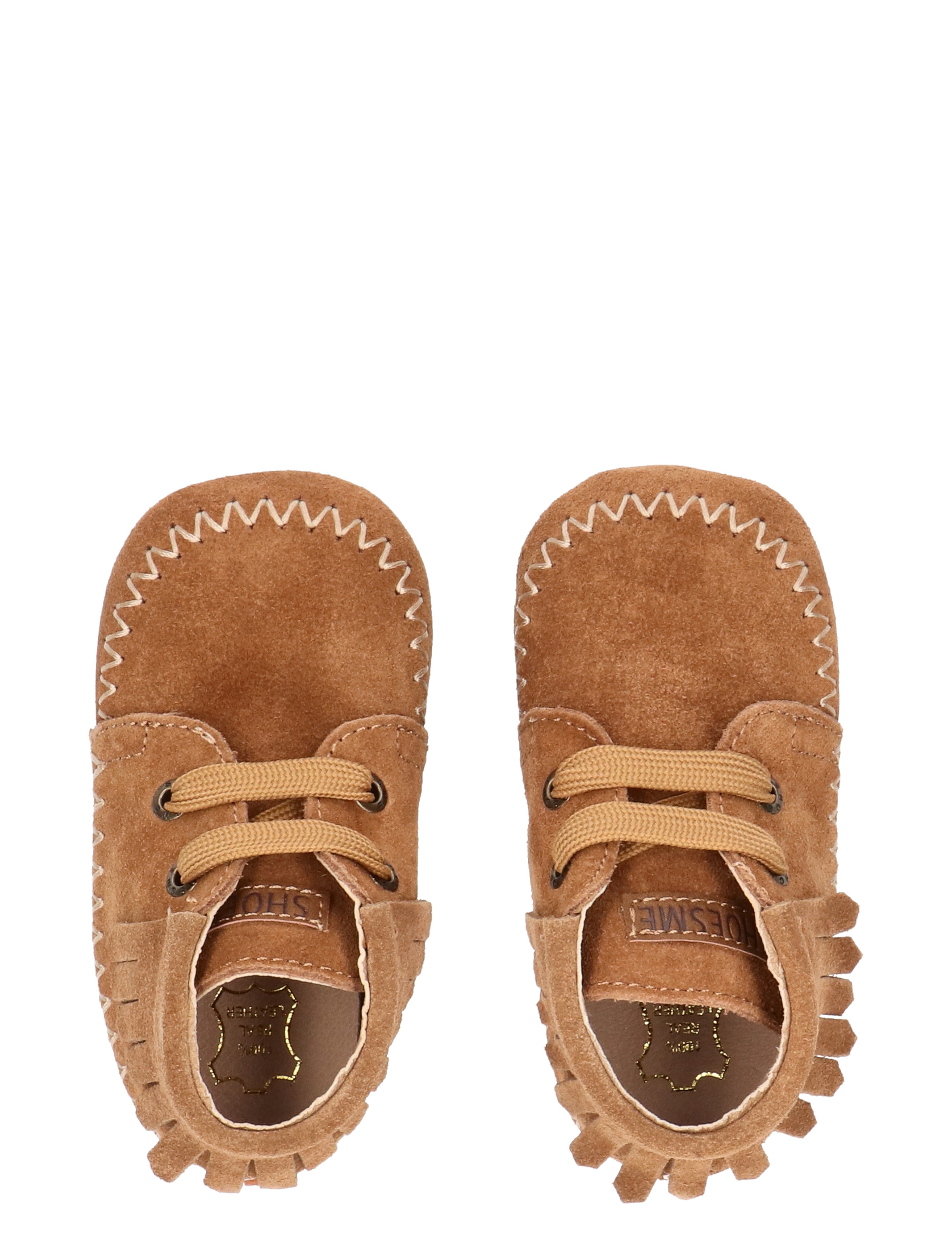 baby shoes, moccasin, suede, tan, lace-up