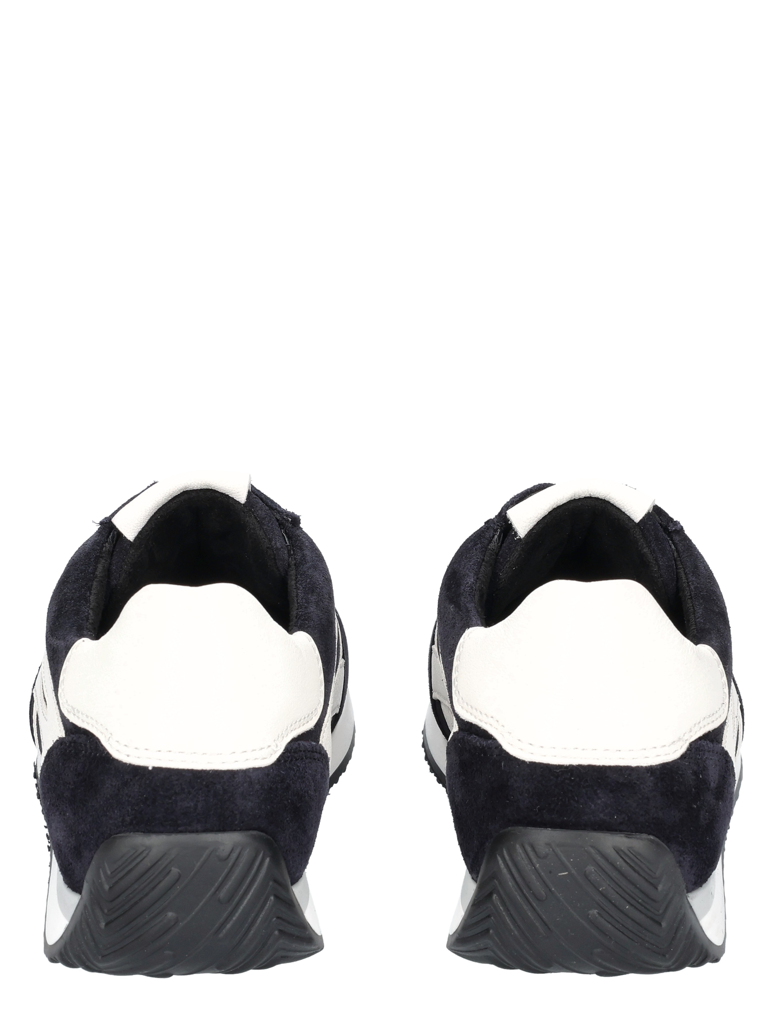 sneaker, sportschoen, zwarte suede, witte accenten, rubberzool