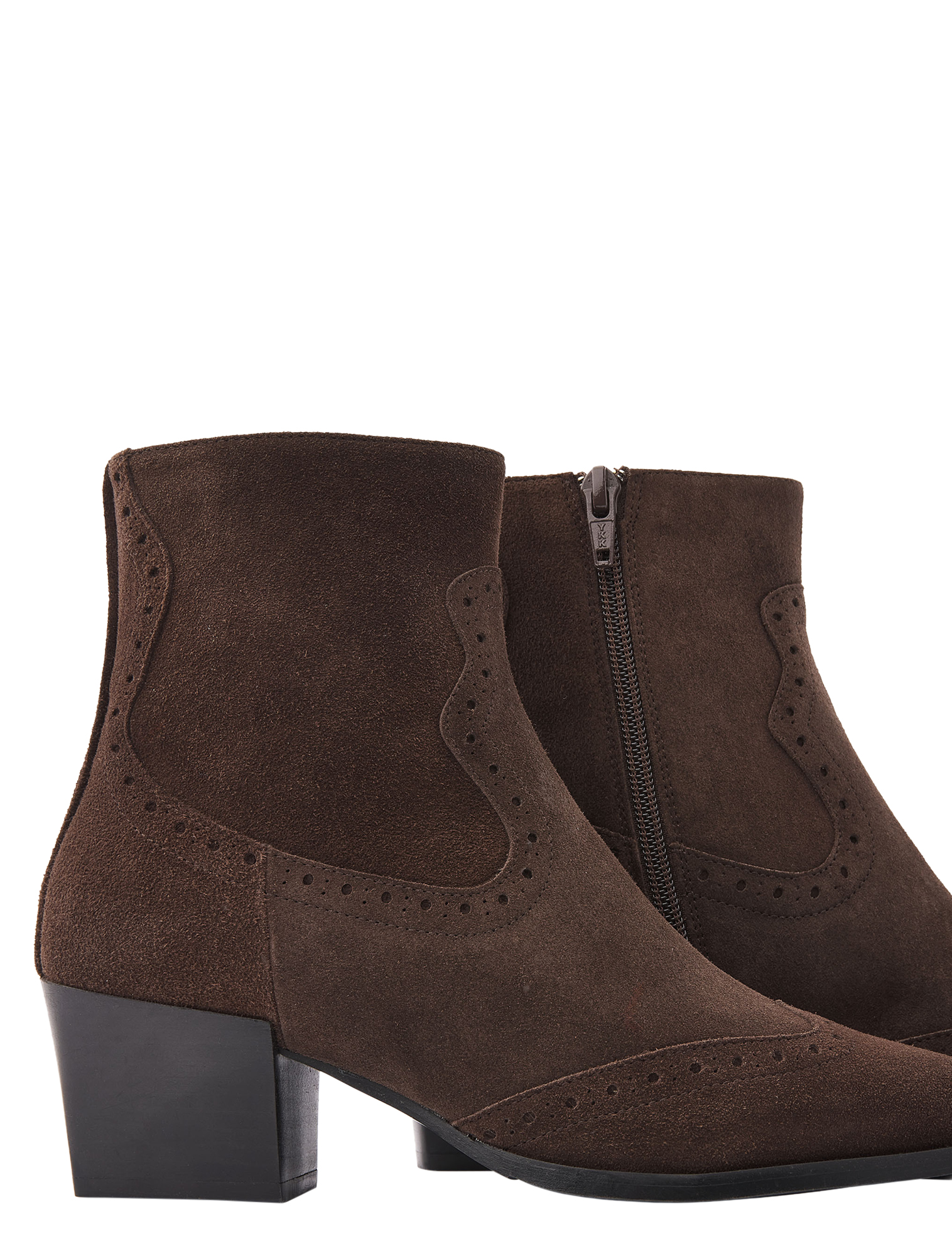 ankleboot, bruin, suede, hakblokhak, zij rits