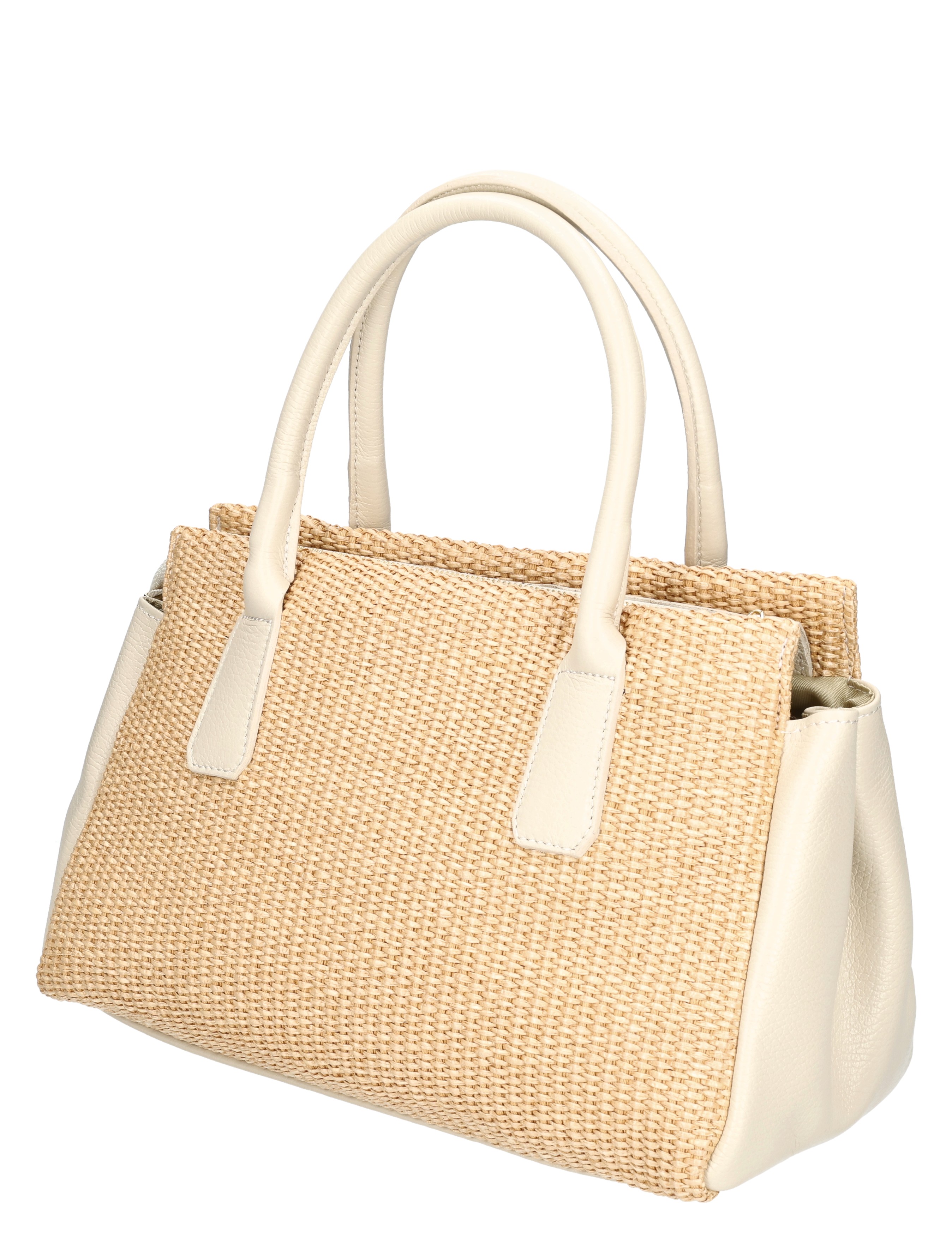 handtas, tote, stroh, beige, lederdetails