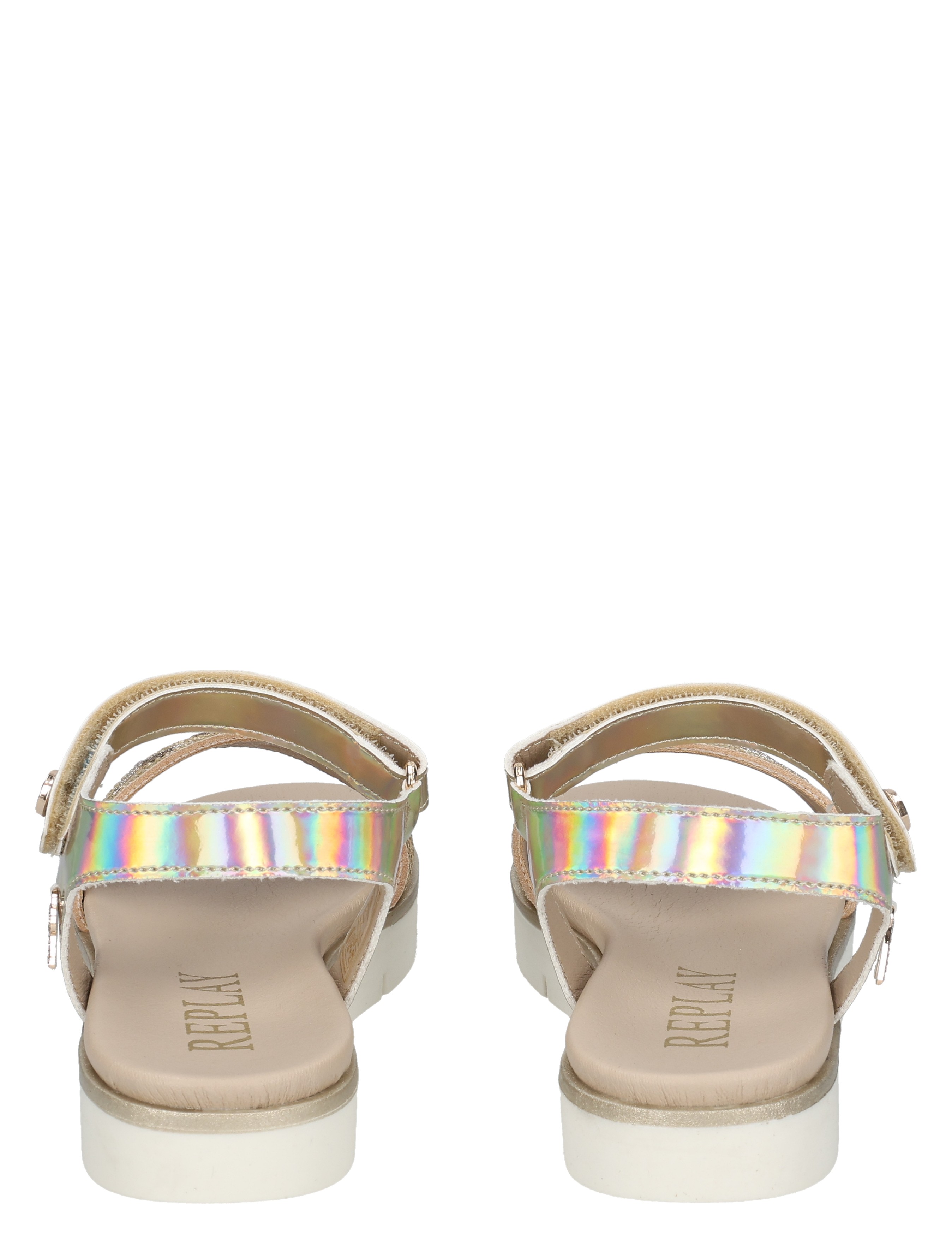 sandalen, sandalen met band, glanzende band, open rug, multicolor band