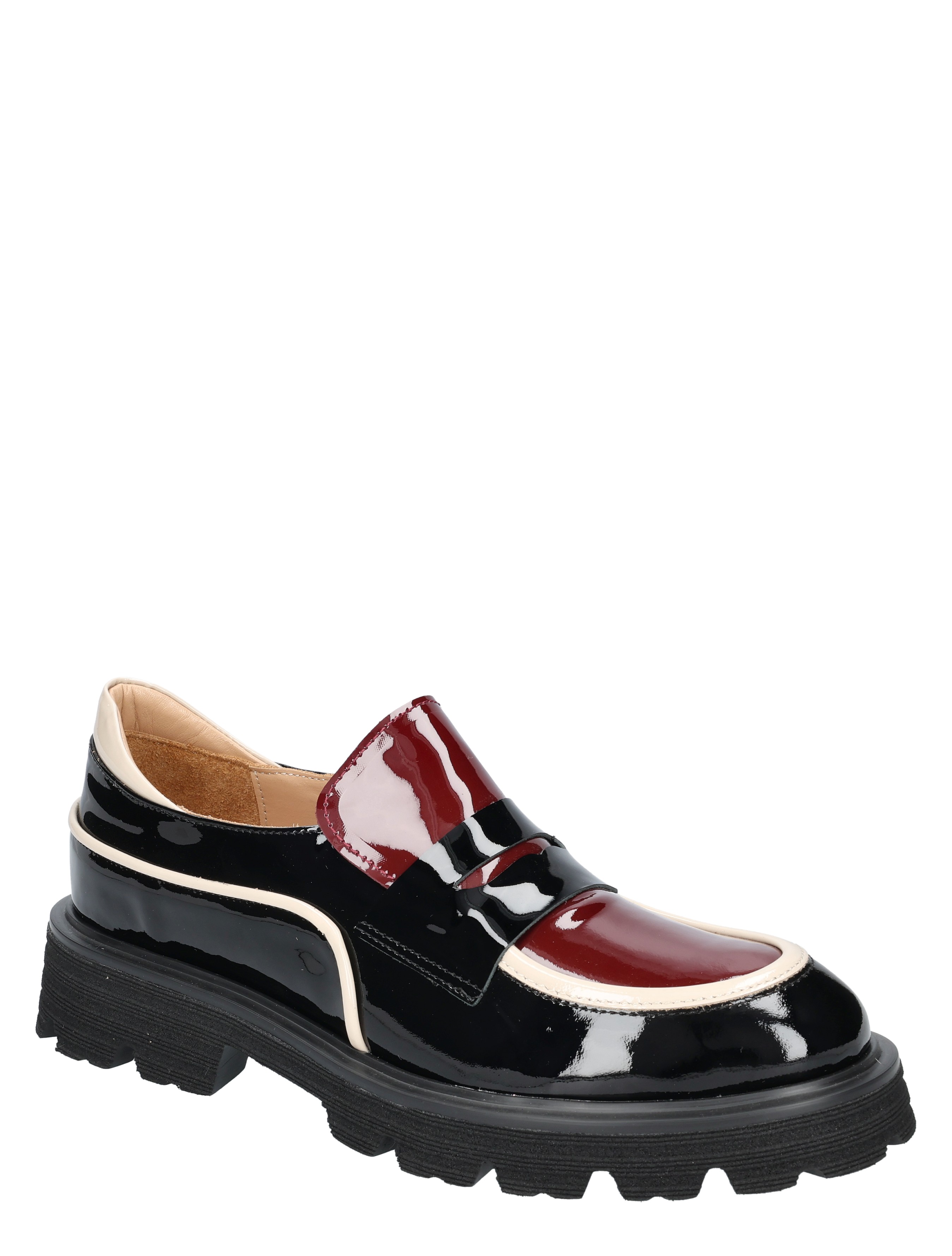 loafers, leer, kleurblok, tweepuntig, vette zool