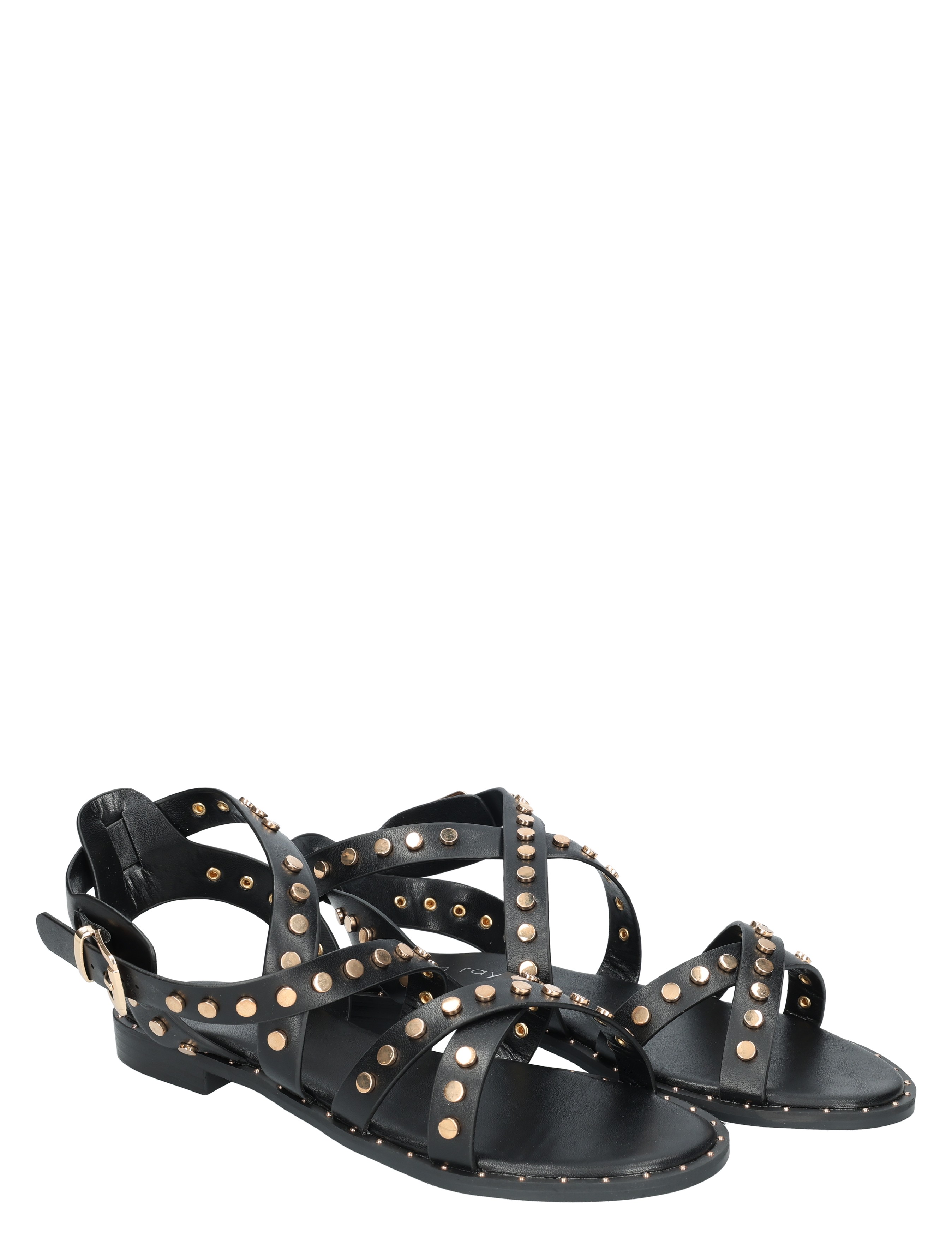 sandal, band, rut, studs, zwarte sandaal