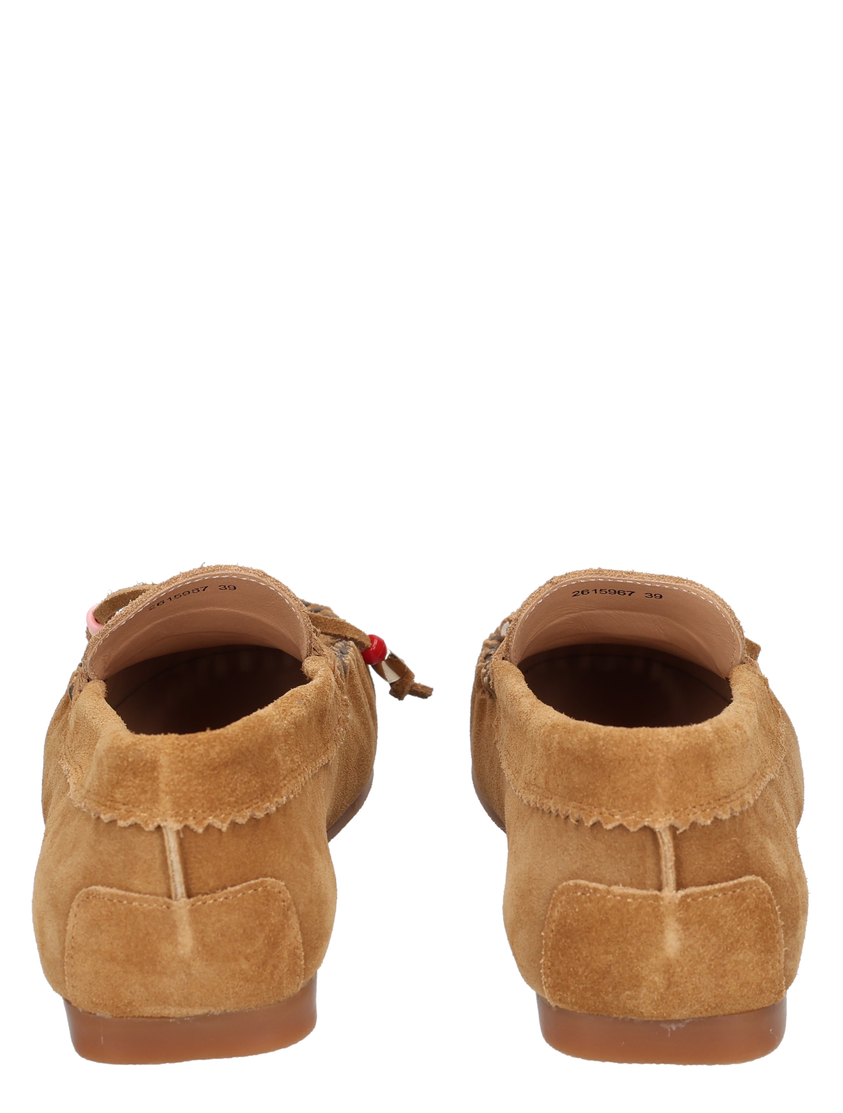 suede, moccasins, slip-on, tan, back view