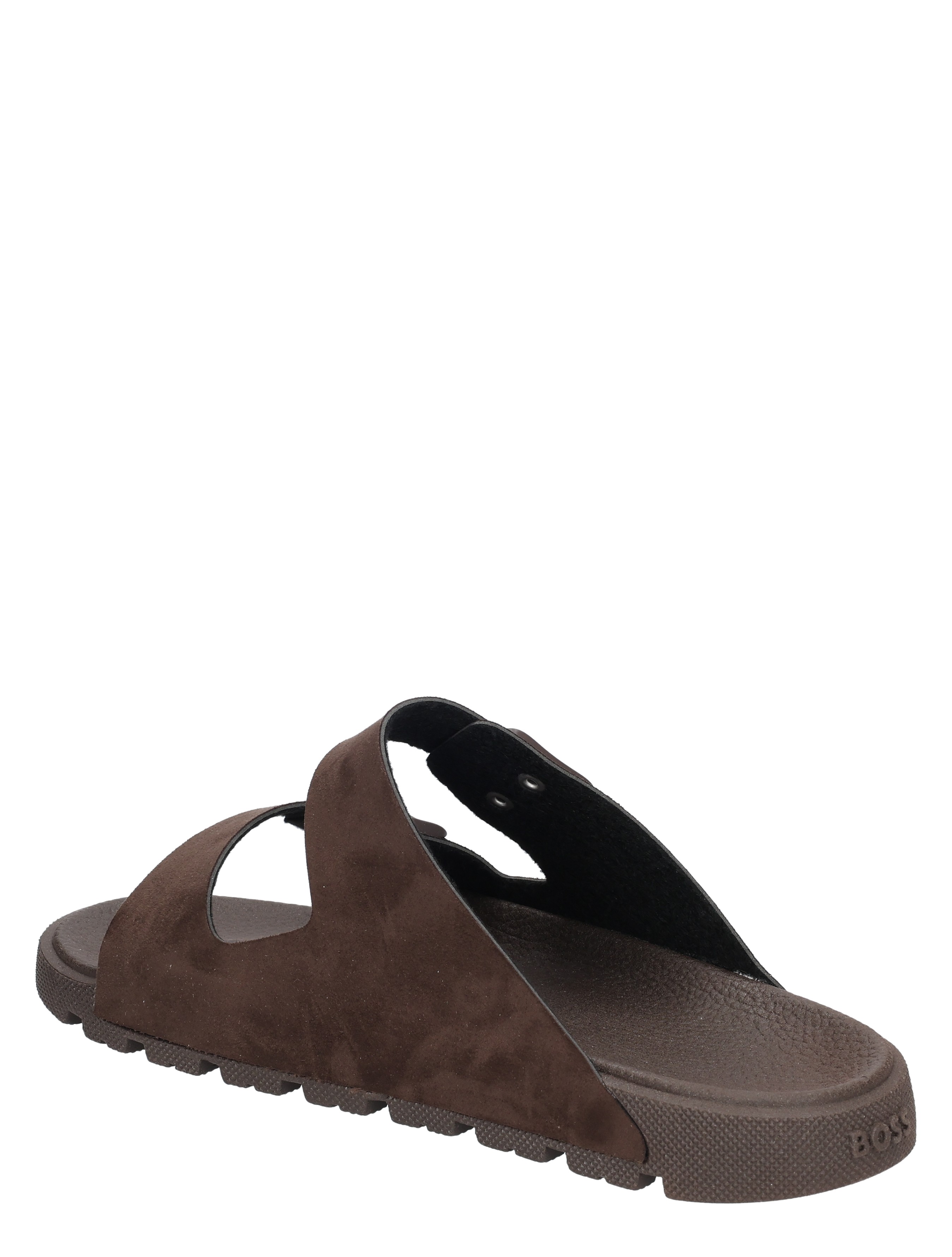 slippers, sandalen, bruine suede, open back, antislip zool
