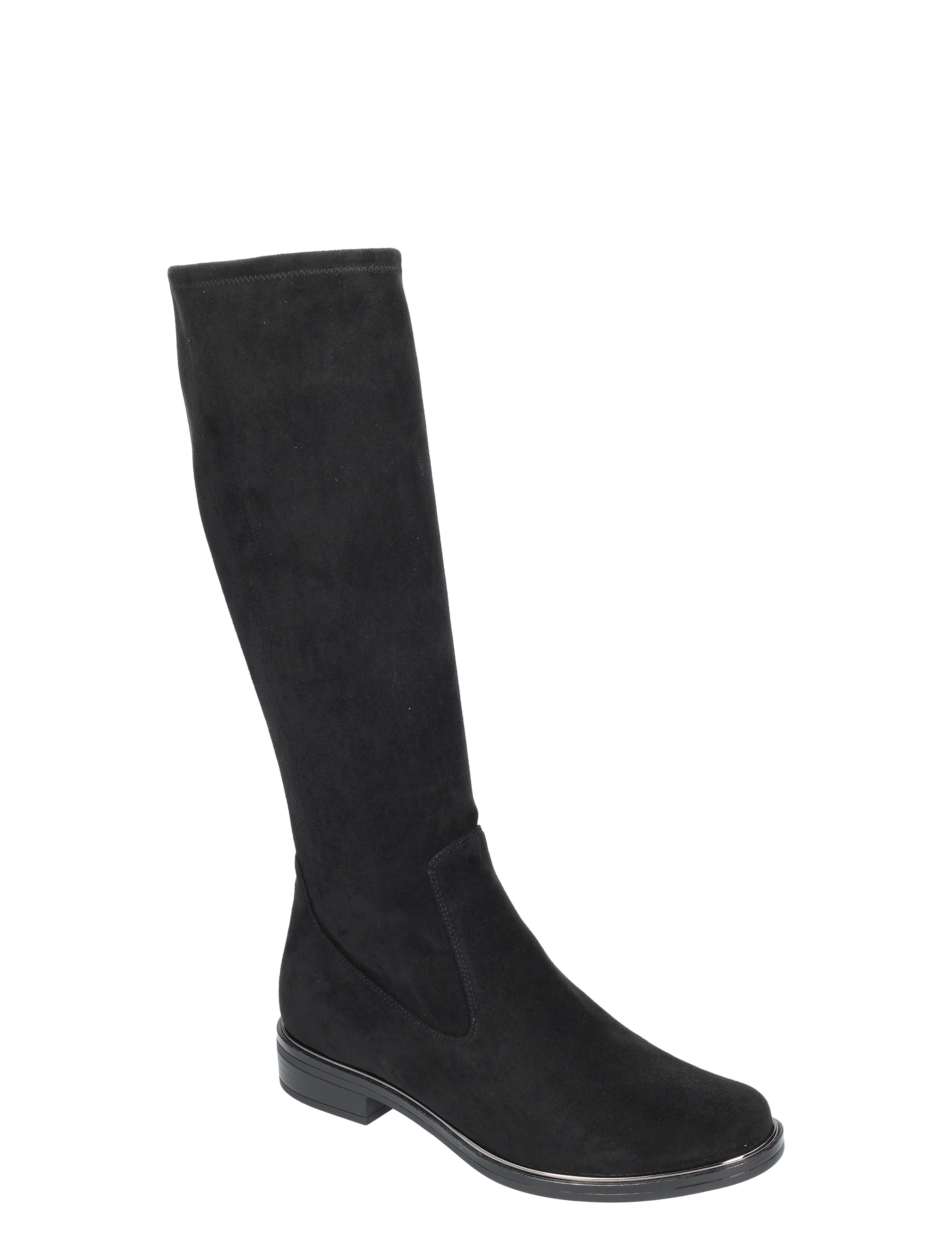 kniehoog, laars, suede, zwart, midheel