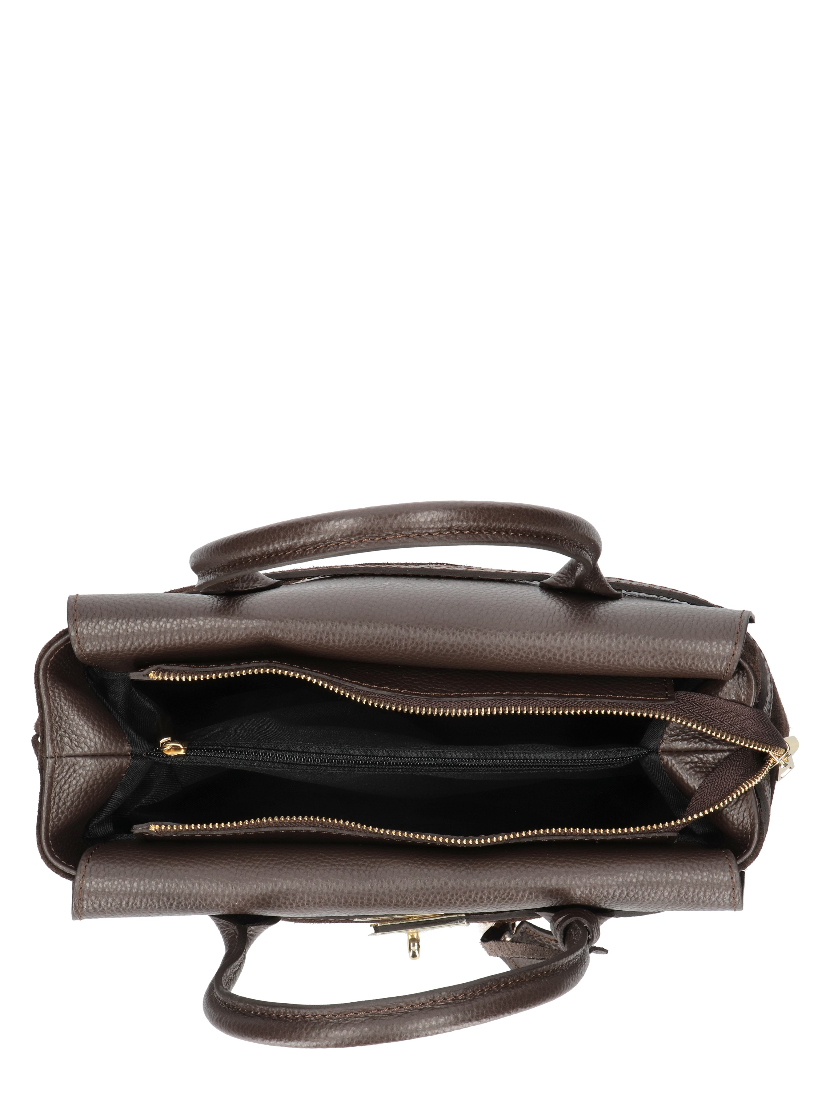 tote, handtas, bruin, gevoerd leer, gesealde compartimenten