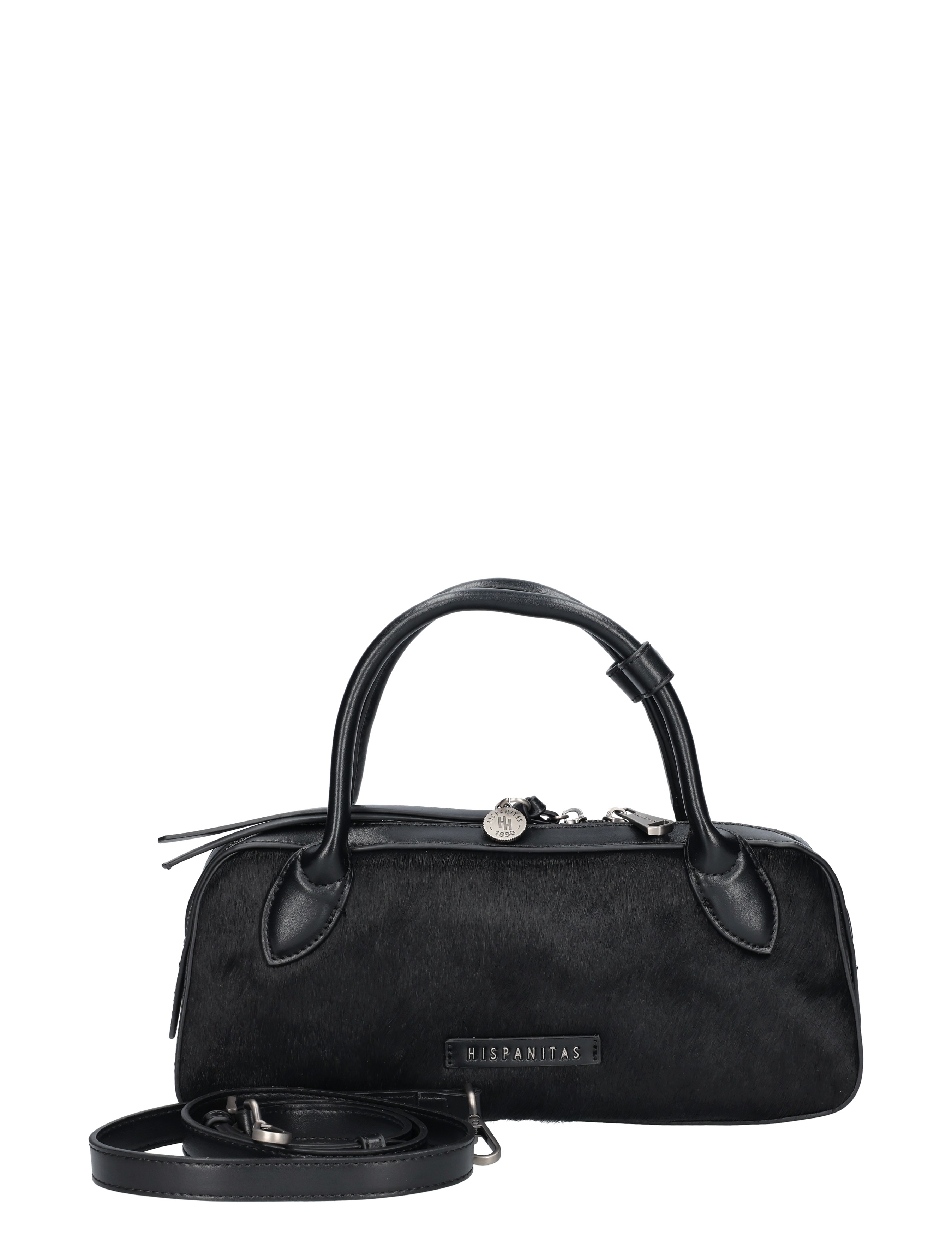 handtas, zwart, leren, crossbody, metalen-plaat
