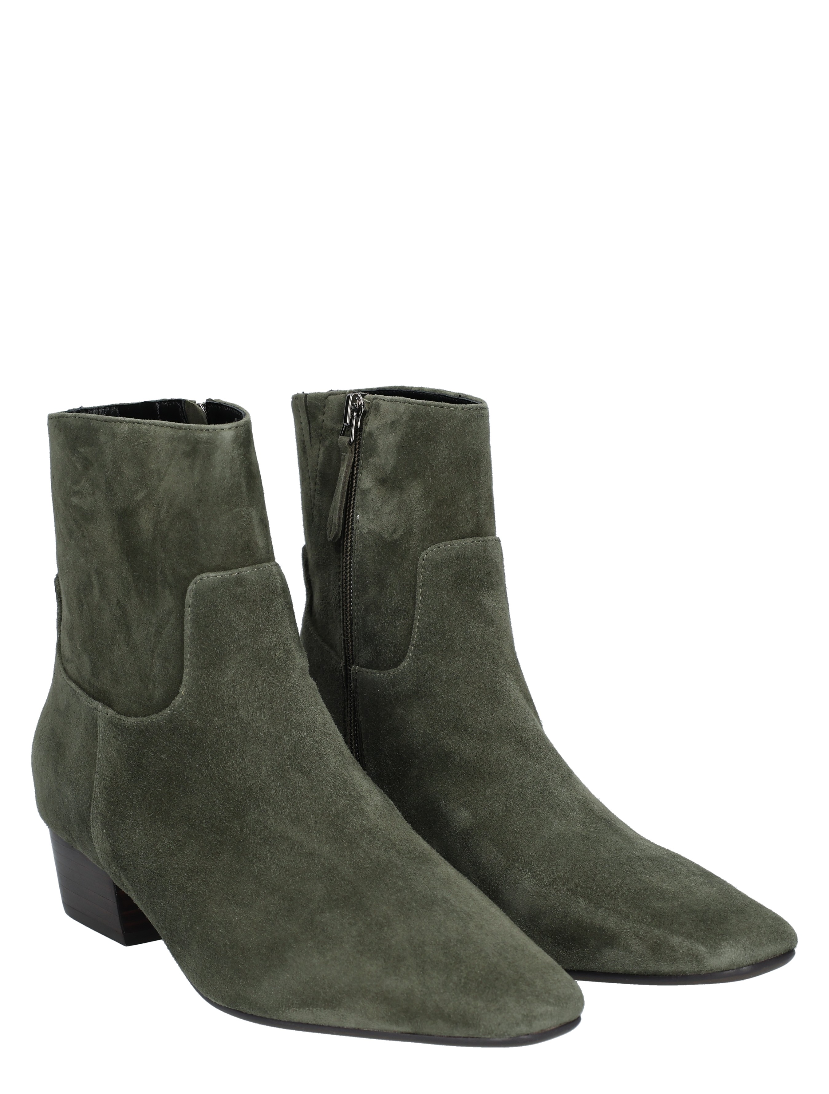 ankle boots, suede, groen, rits detail, blokhak