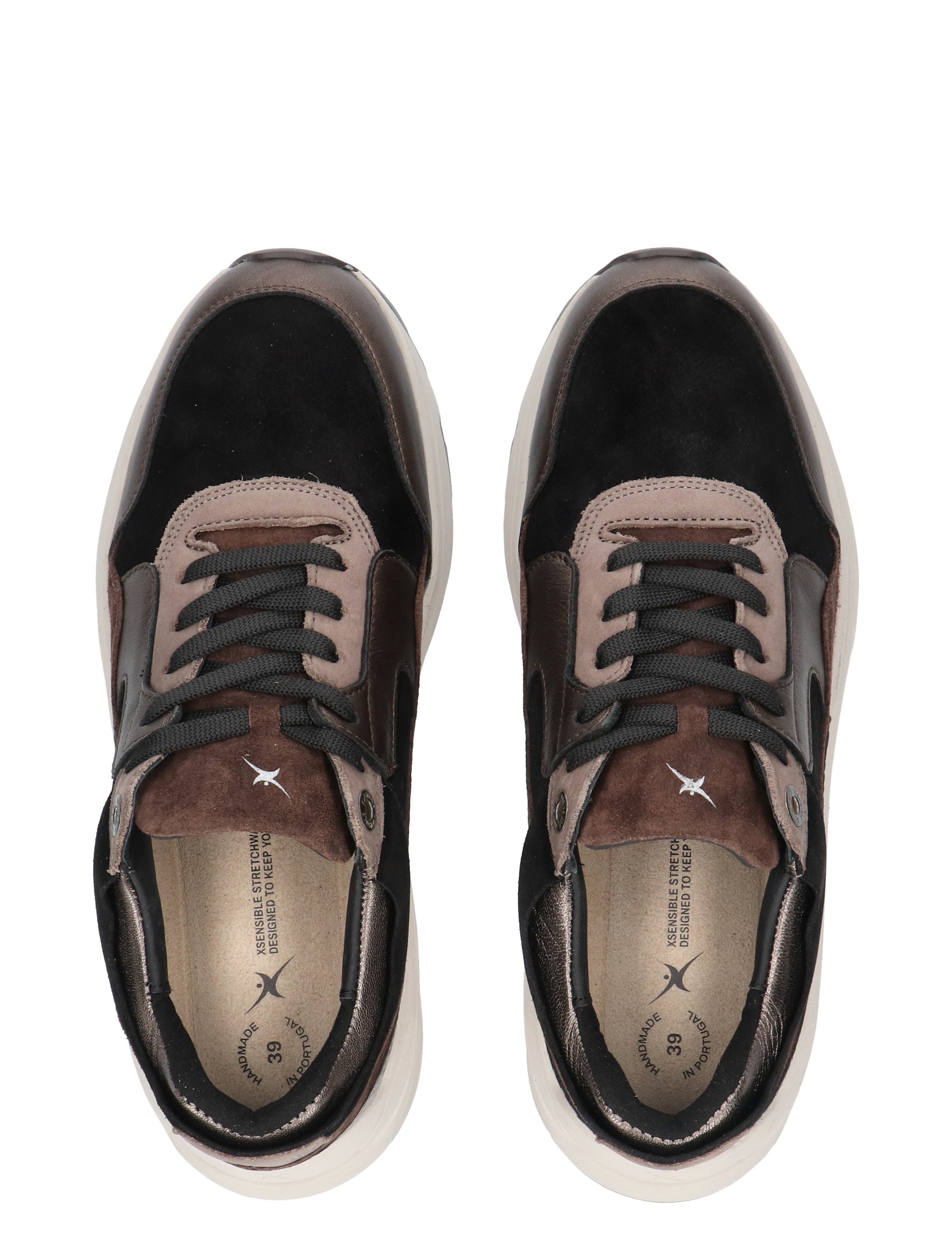 sneakers, bruine, zwart, veters, casual