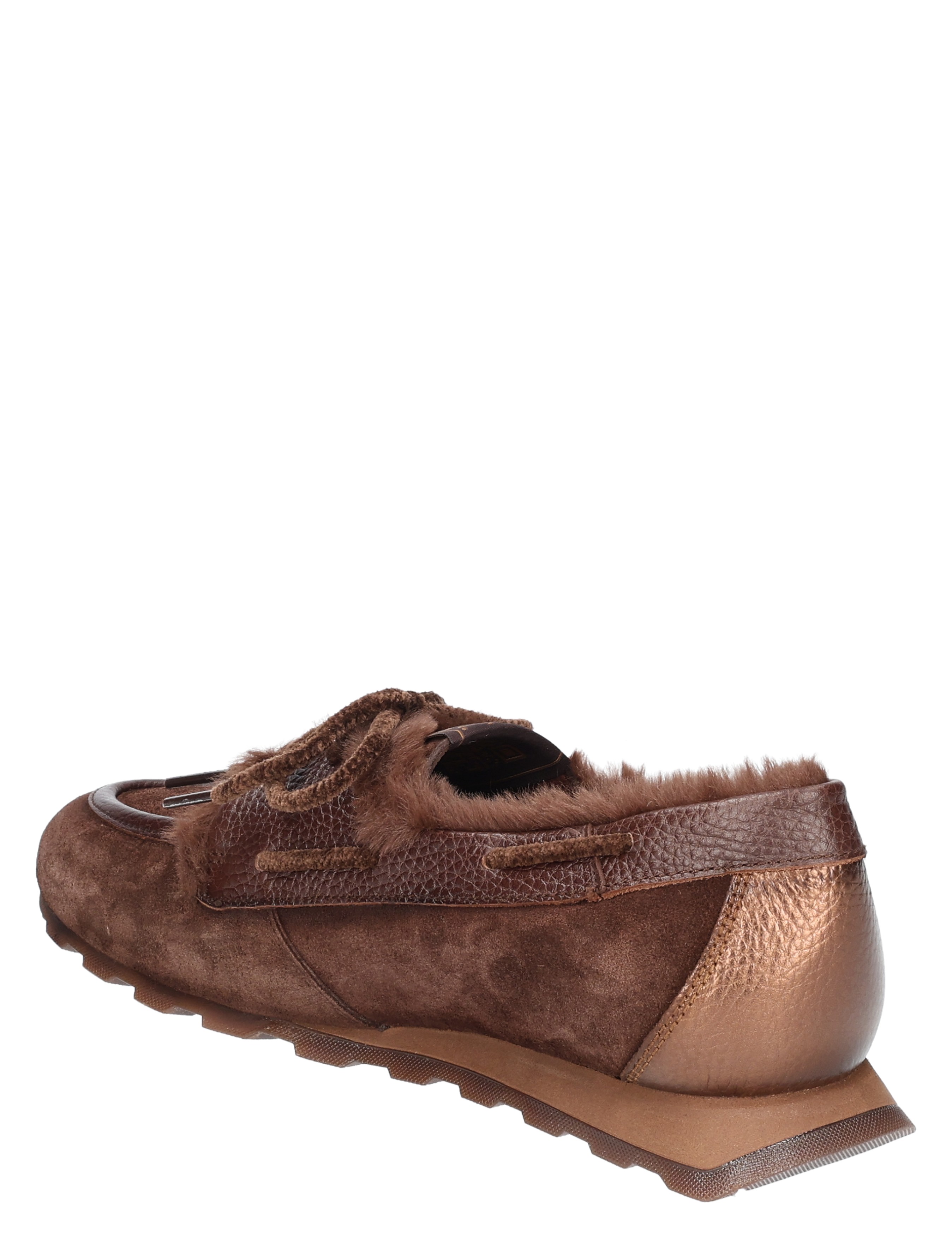 luxe mocassin, bruine suède, lamsleer, faux fur, laarsachtige loafer