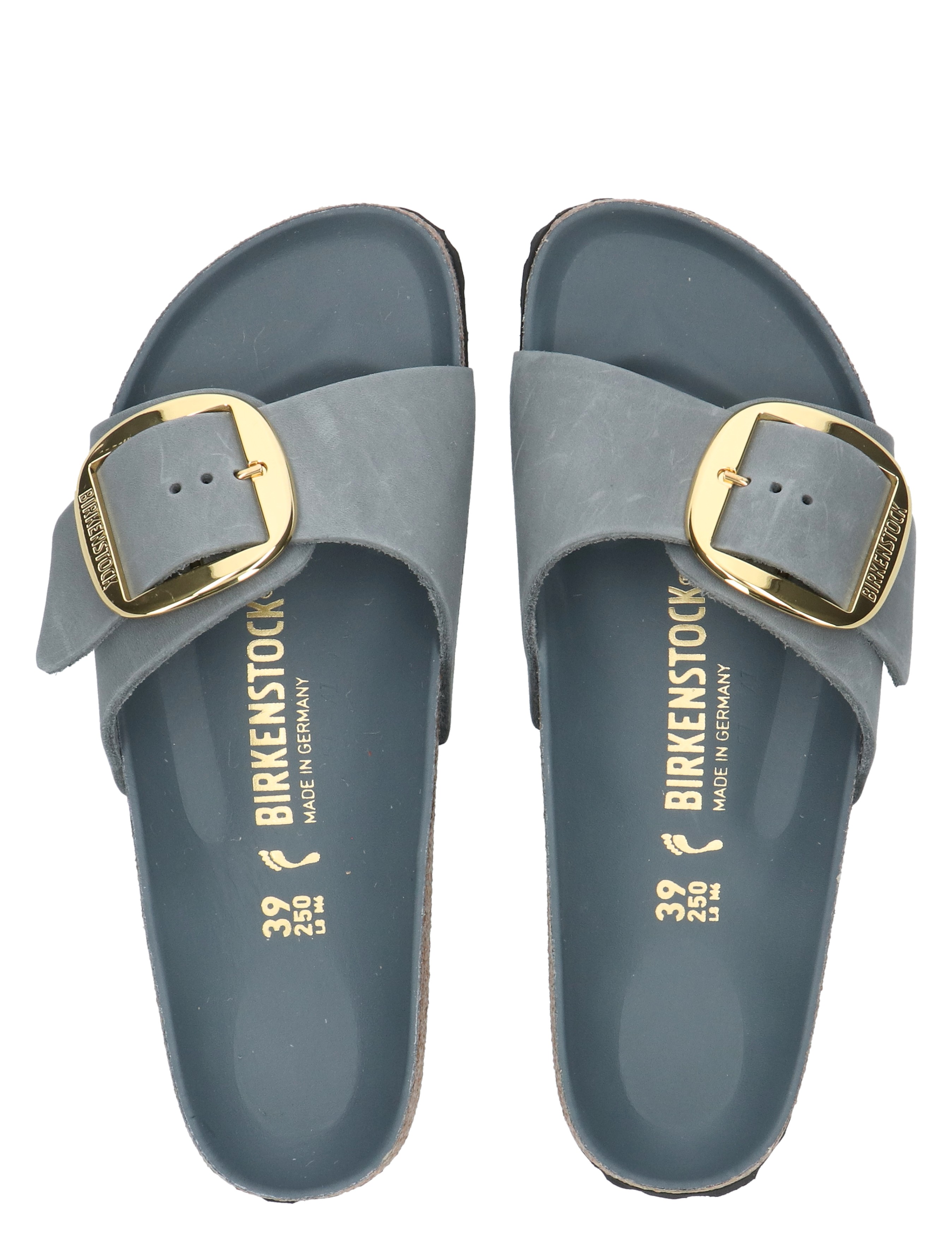 Birkenstock - Madrid Women Big Buckle Leather Oiled Basalt Grey Narrow - Dames - Slippers - 49858_99_1